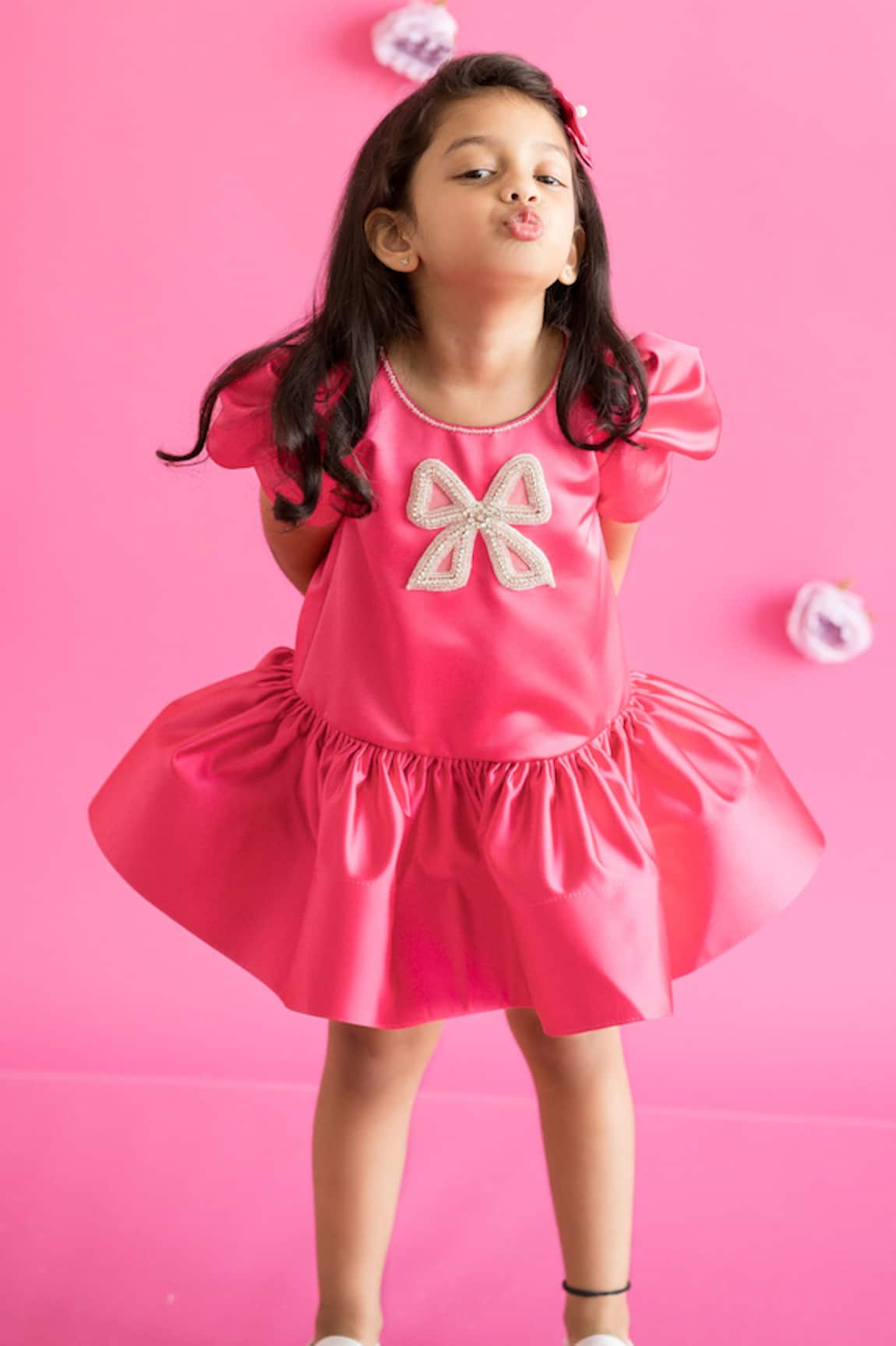 Ruchika Lath Label Crystal Studded Bow Satin Dress