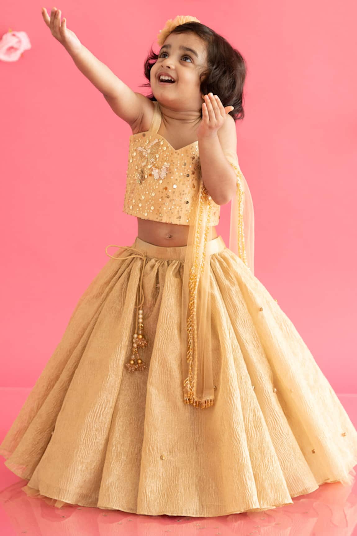 Ruchika Lath Label Gold Sequin Butterfly Lehenga Set