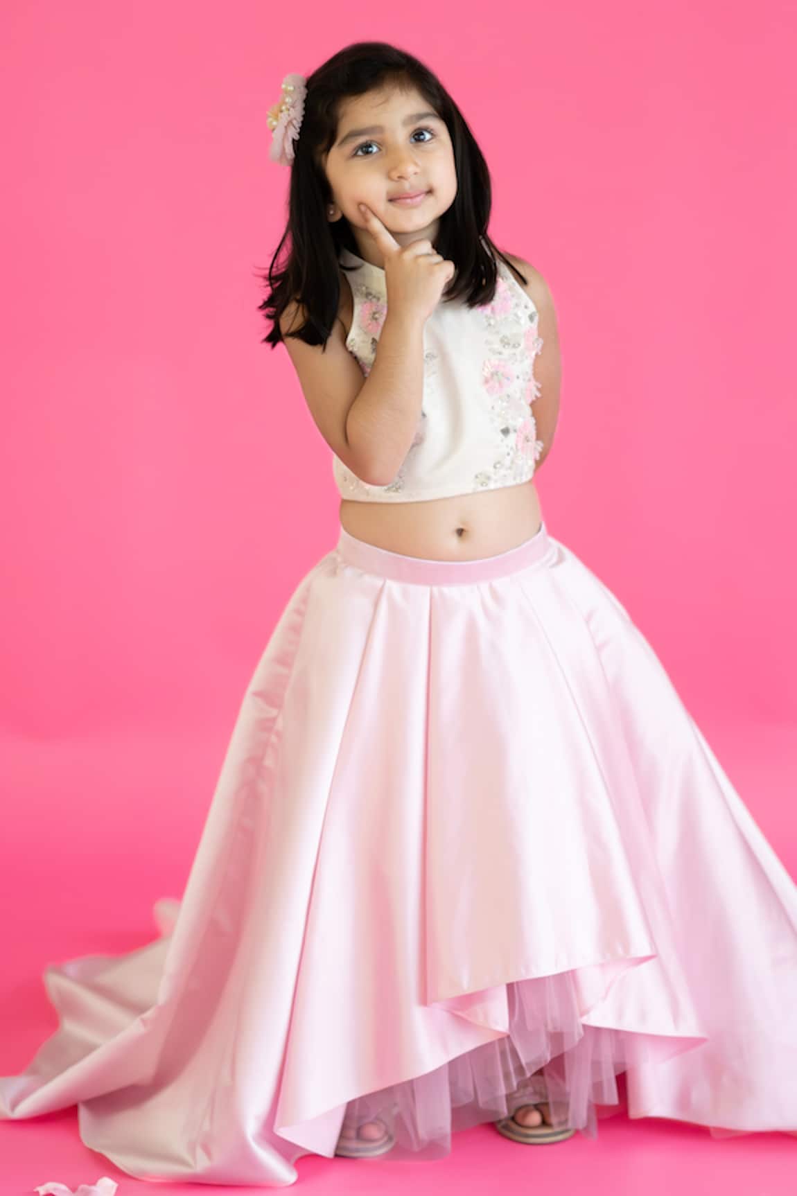 Ruchika Lath Label High Low Satin Lehenga With Embellished Halter Neck Top