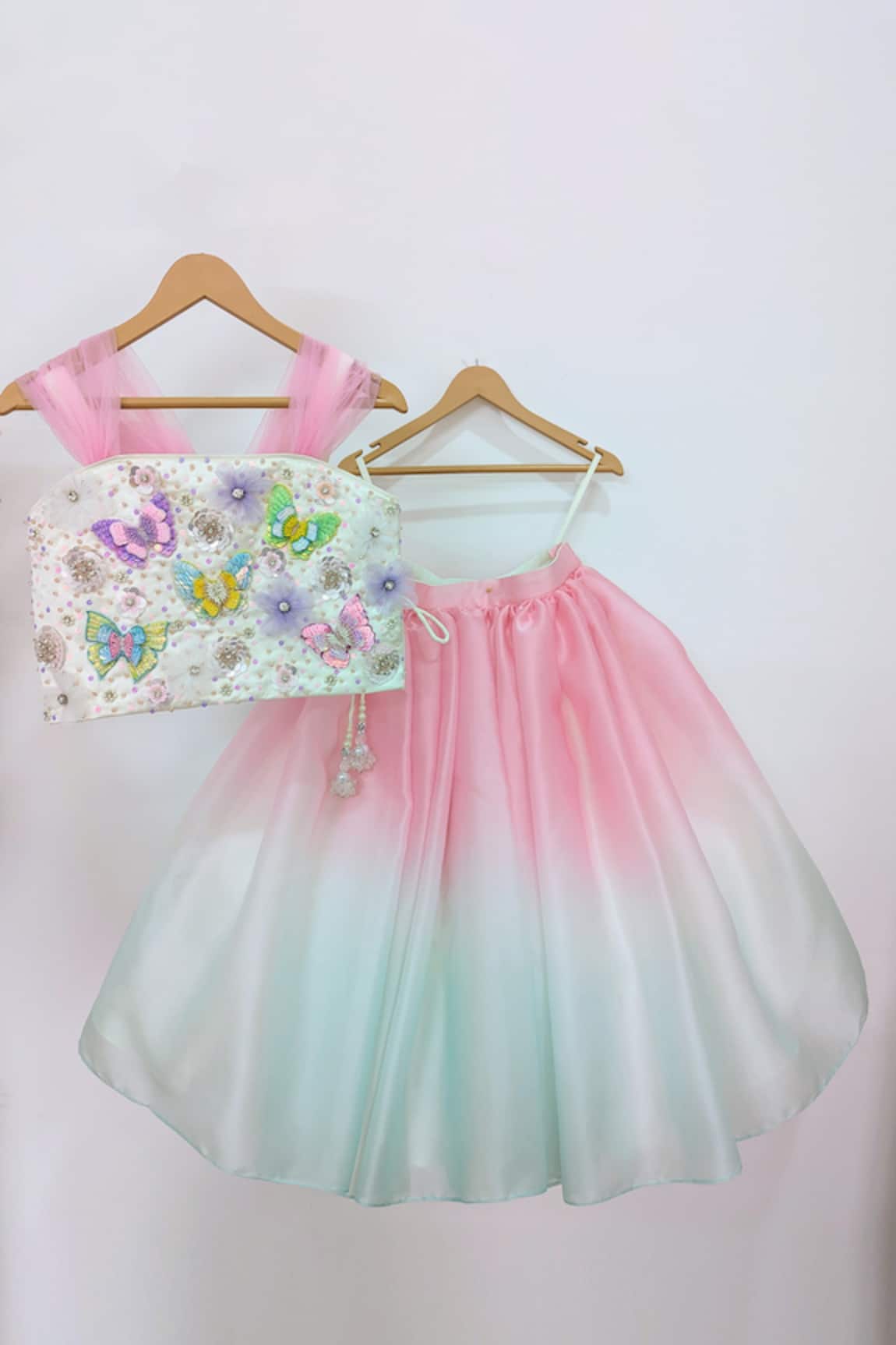Ruchika Lath Label Butterfly Paradise Blouse With Ombre Lehenga