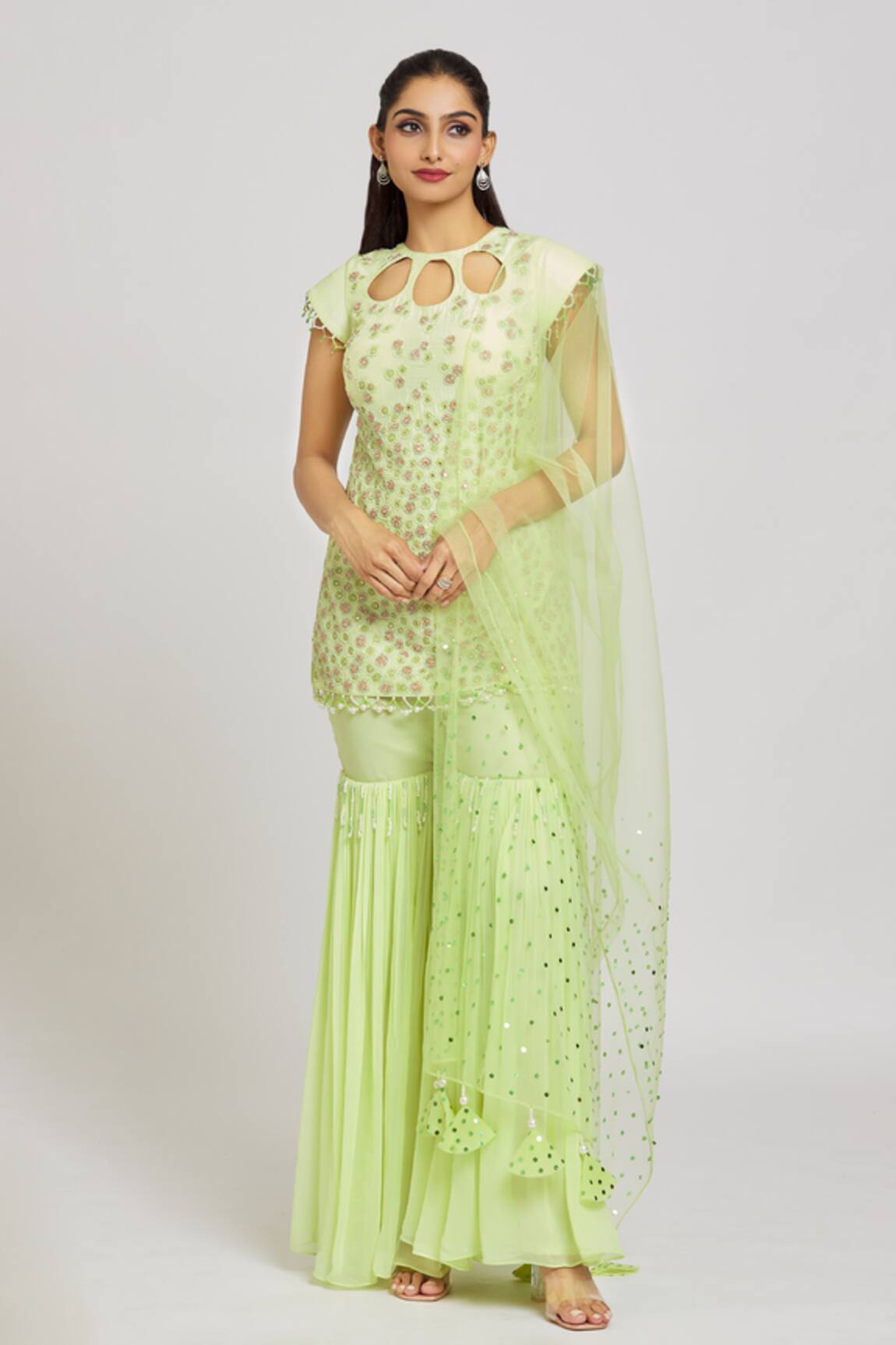 Nitisha Kashyap Official Floral Embroidered Kurta Gharara Set 