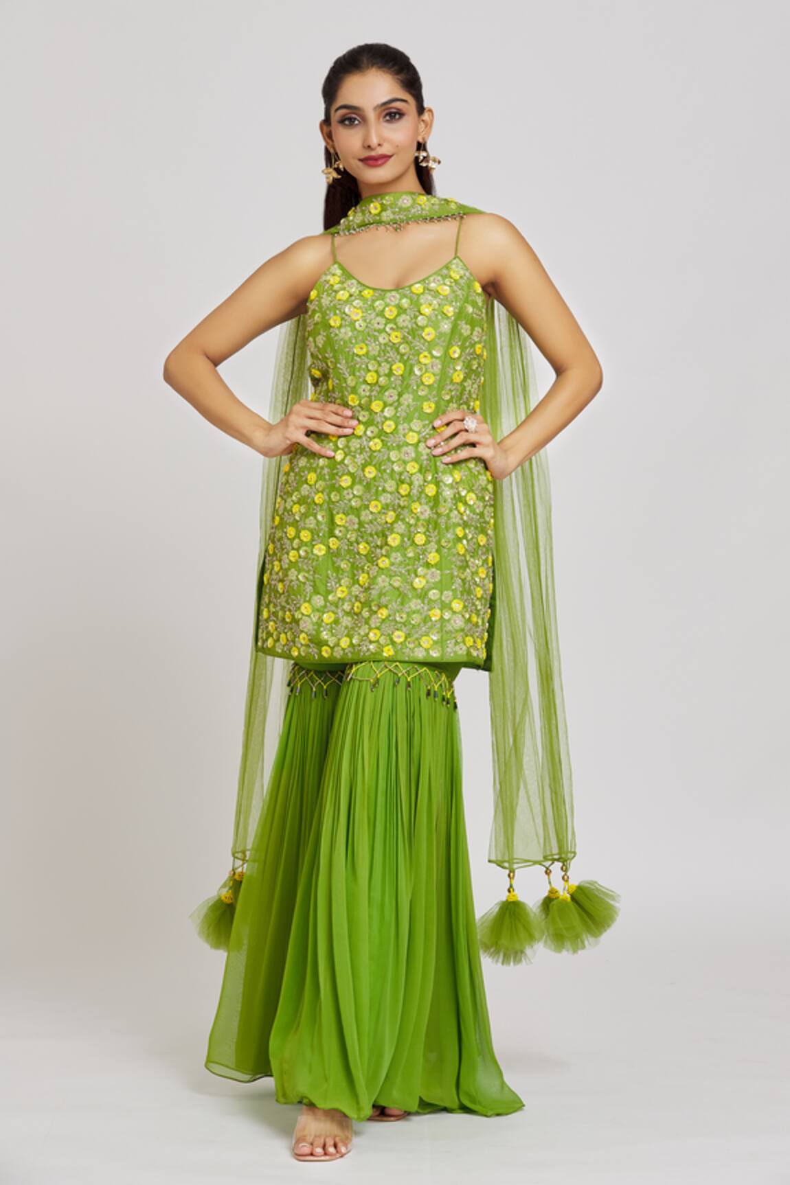 Nitisha Kashyap Official Sequin & Zardosi Embroidered Kurta Sharara Set 