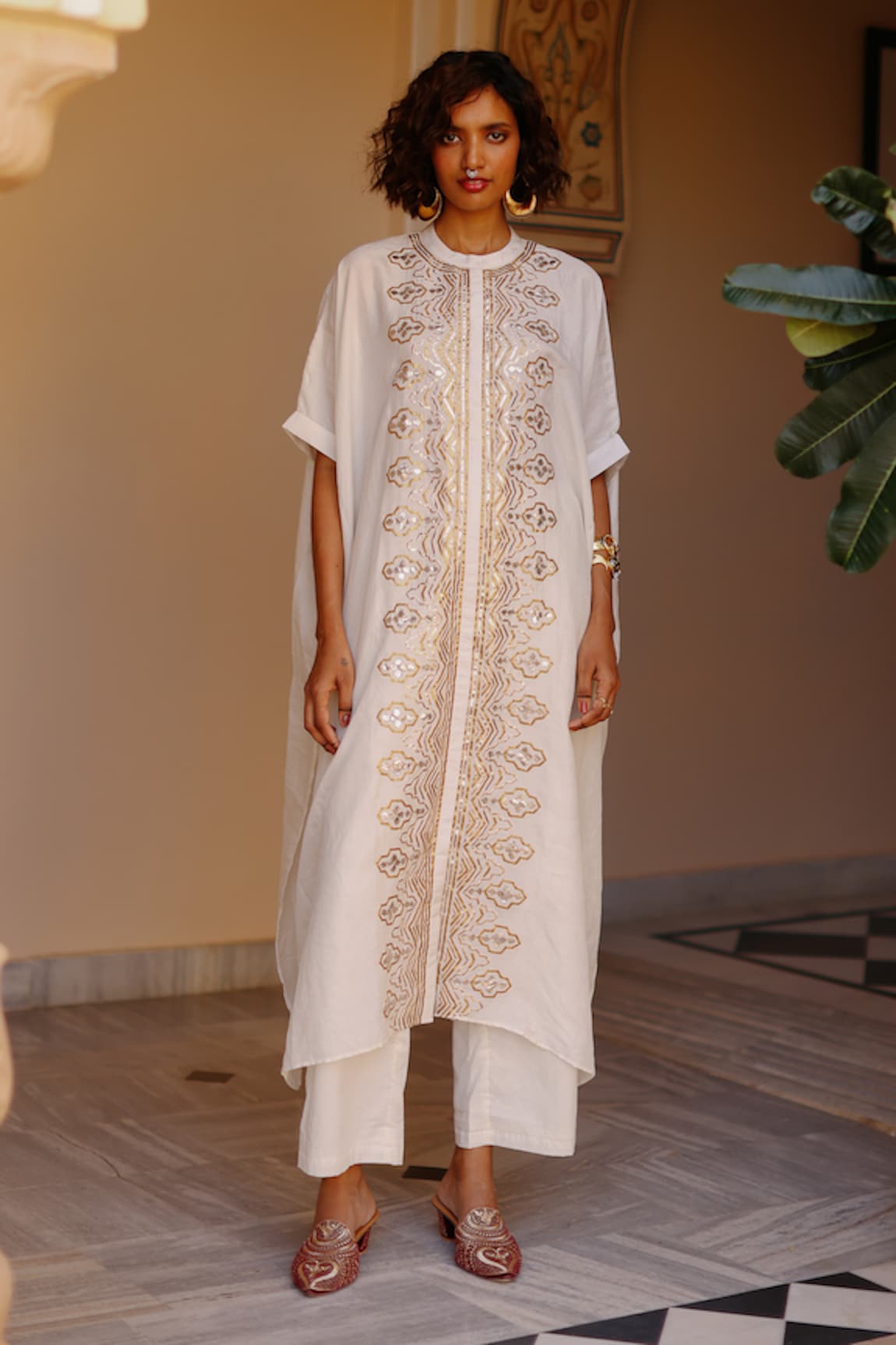 Avacara Gota Embroidered Panel Kaftan With Pant