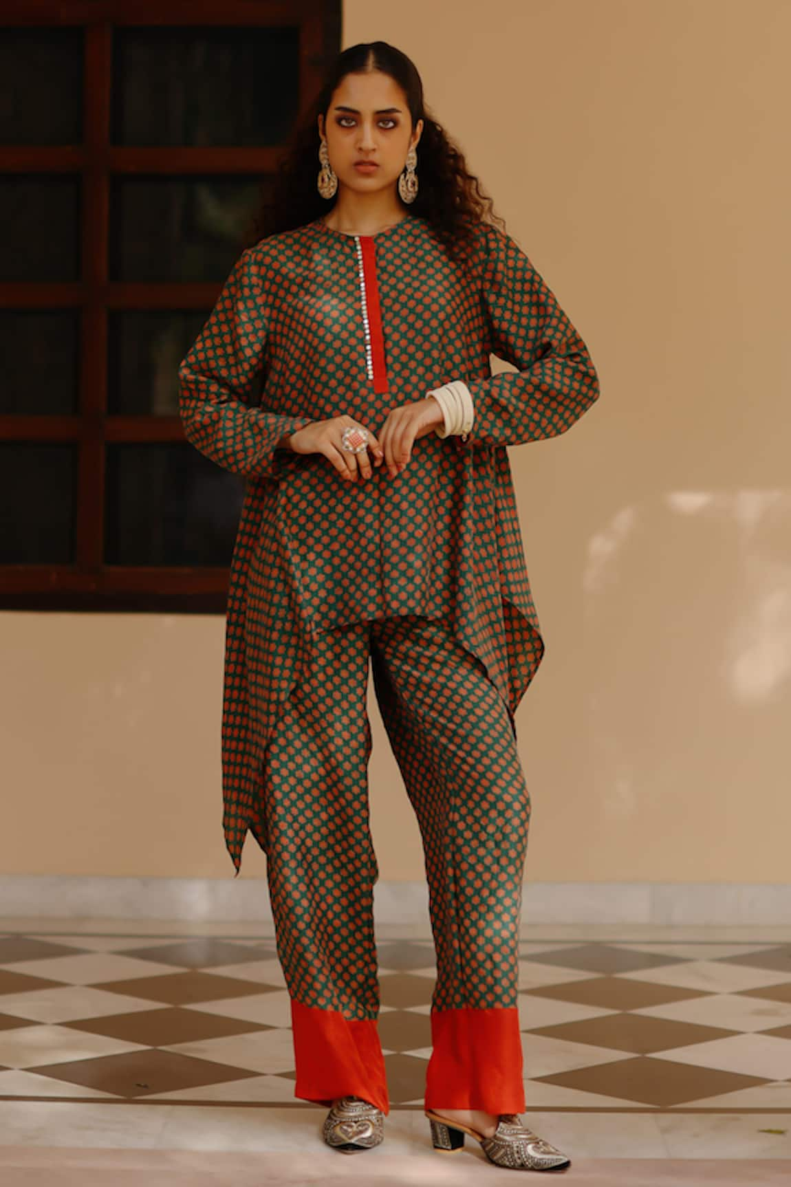 Avacara Silk Hand Block Print Kurta With Pant