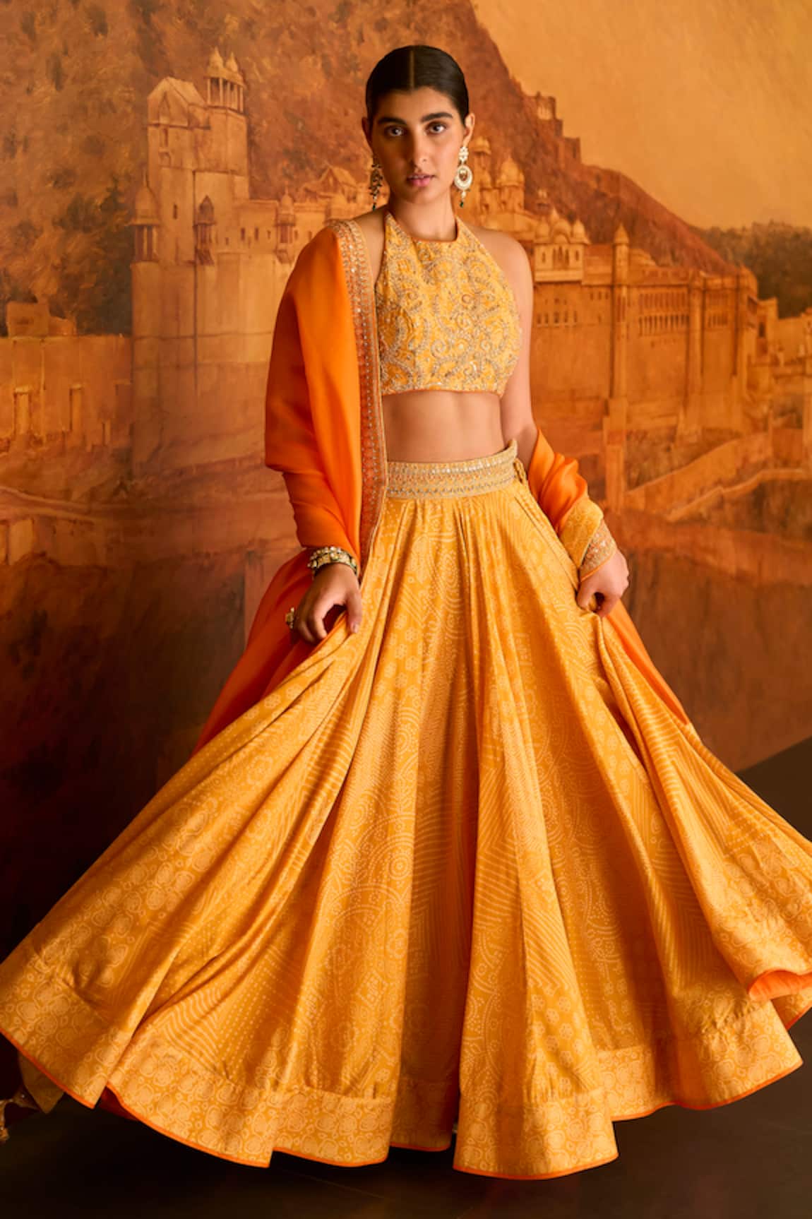 PUNIT BALANA Kasundi Bandhani Print Lehenga Set