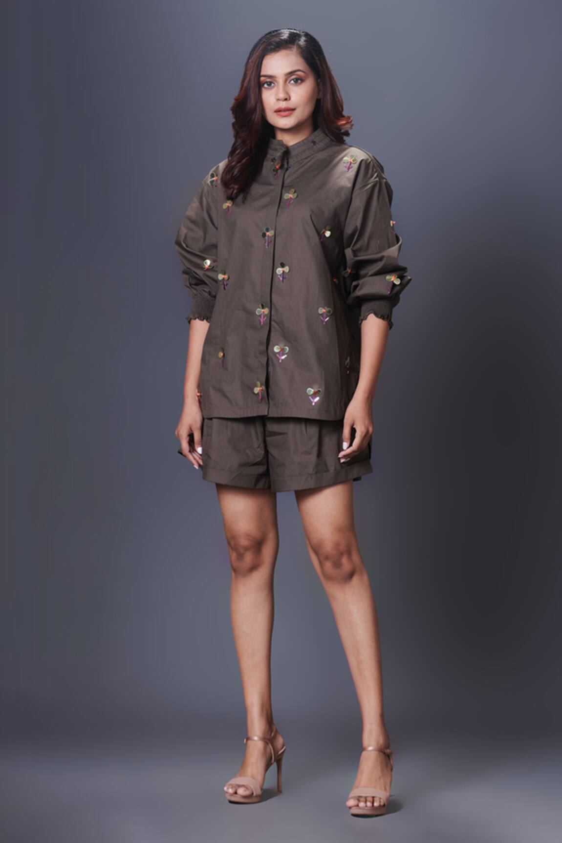 Deepika Arora Green Cotton Hand Embroidered Shirt 