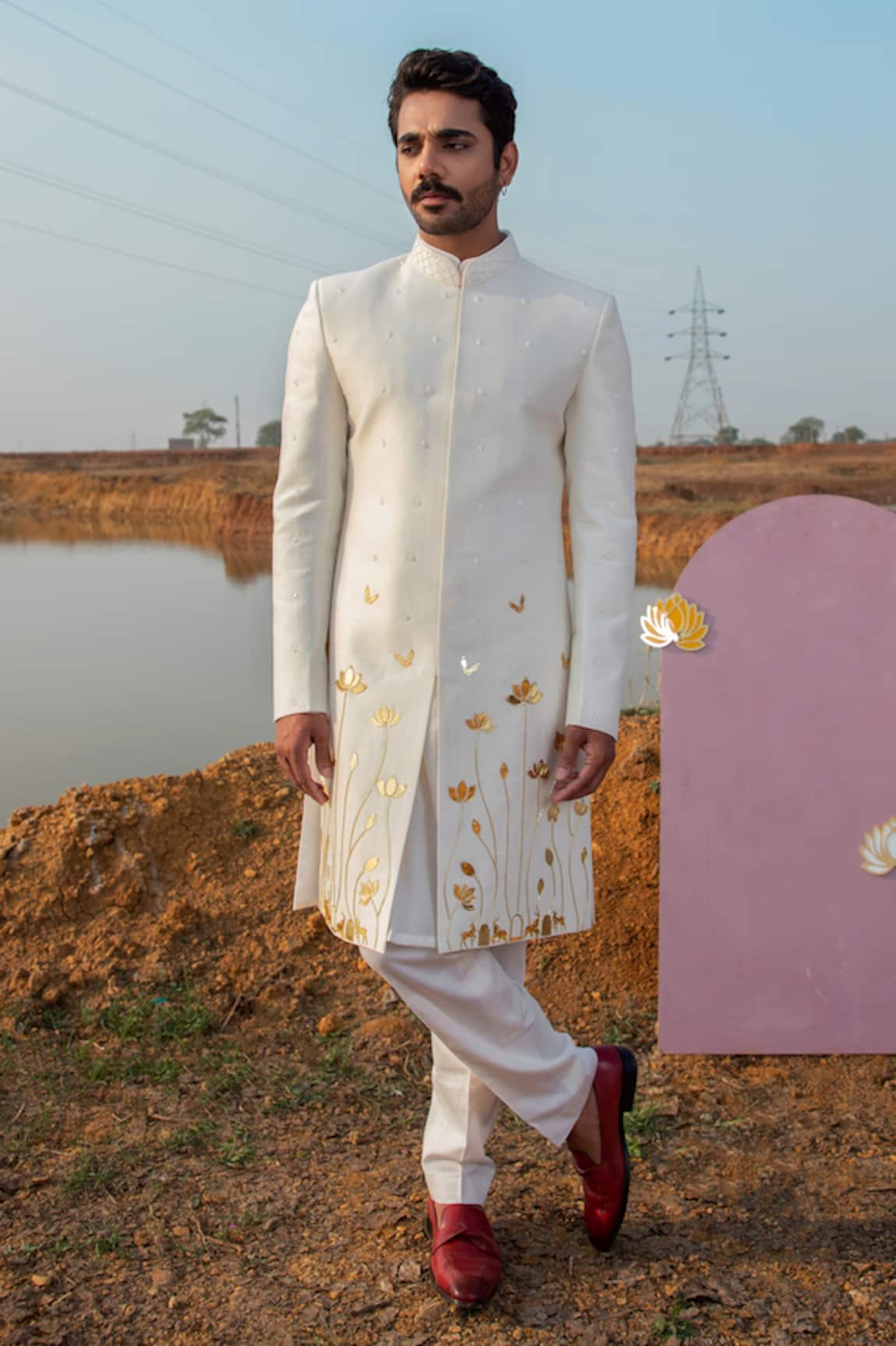 Runit Gupta Bloom Applique Embellished Sherwani & Kurta Set