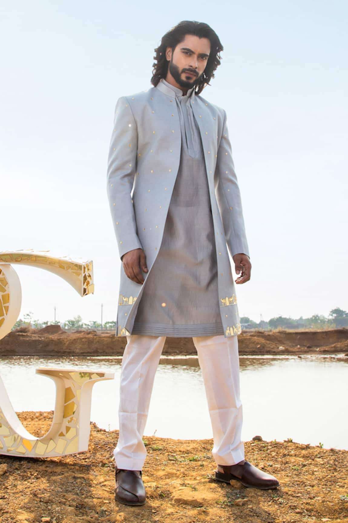 Runit Gupta Applique Embellished Sherwani Set