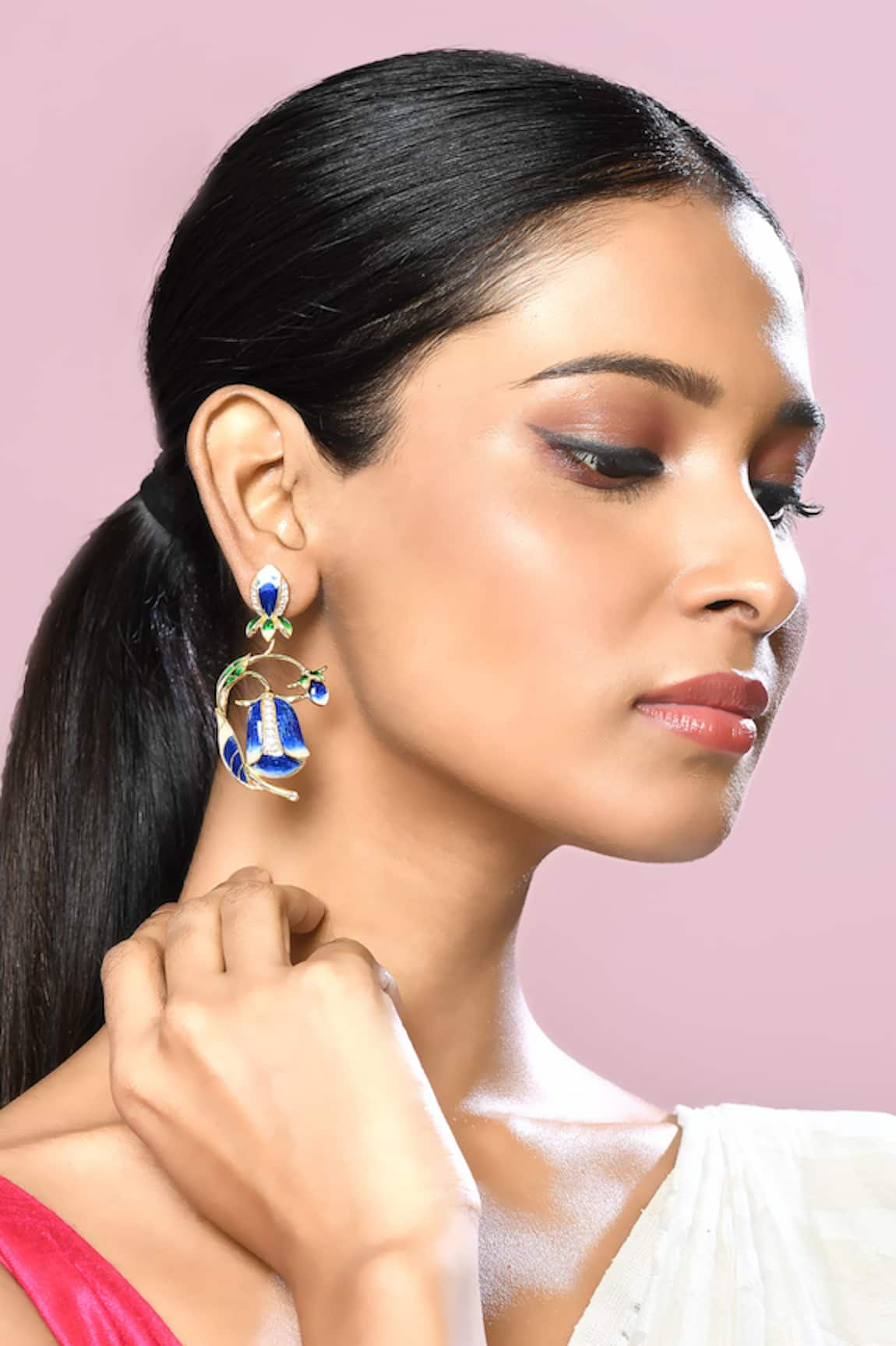 Nayaab by Aleezeh Tulip Flower Embellished Earrings