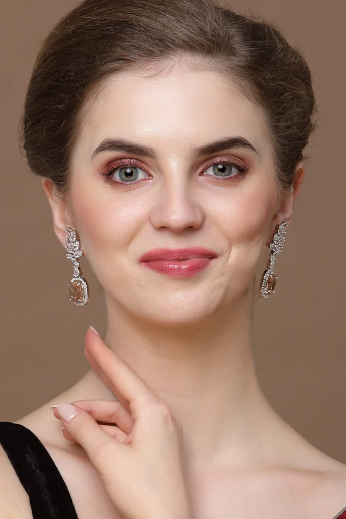 Dugran By Dugristyle Vine Natural Stone Studded Dangler Earrings 