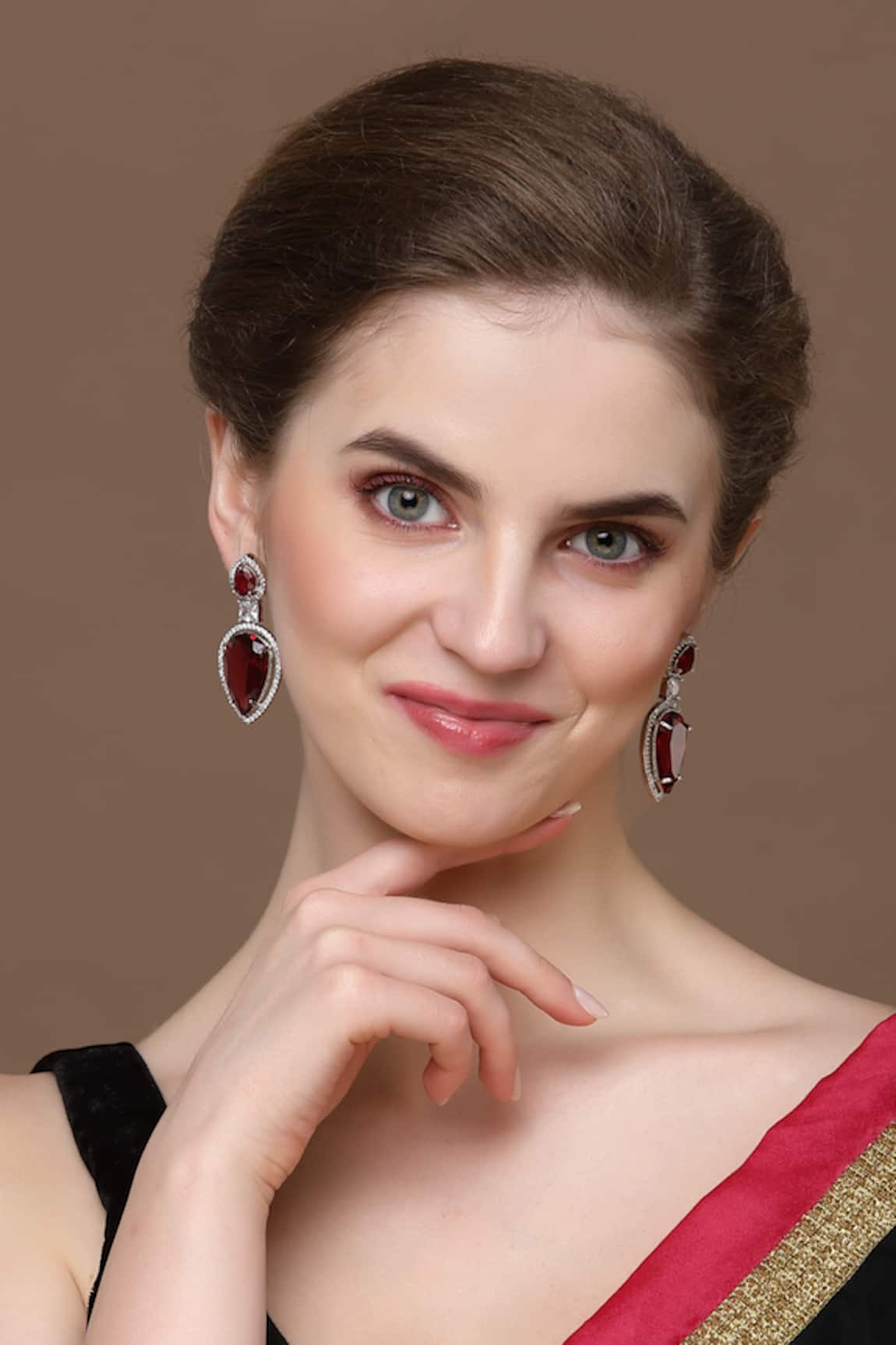 Dugran By Dugristyle Double Lined Up Stone Encrusted Earrings 