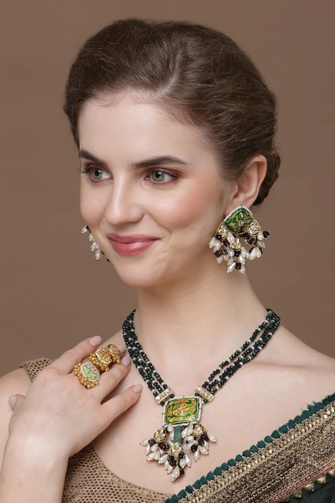 Dugran By Dugristyle Kundan Embellished Trie Finger Ring 