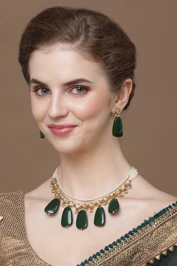 Dugran By Dugristyle Pearl Layered Embellished Pendant Necklace Set 
