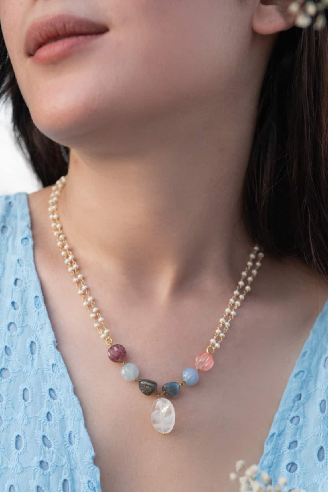 Do Taara Natural Stones & Pearl Embellished Necklace