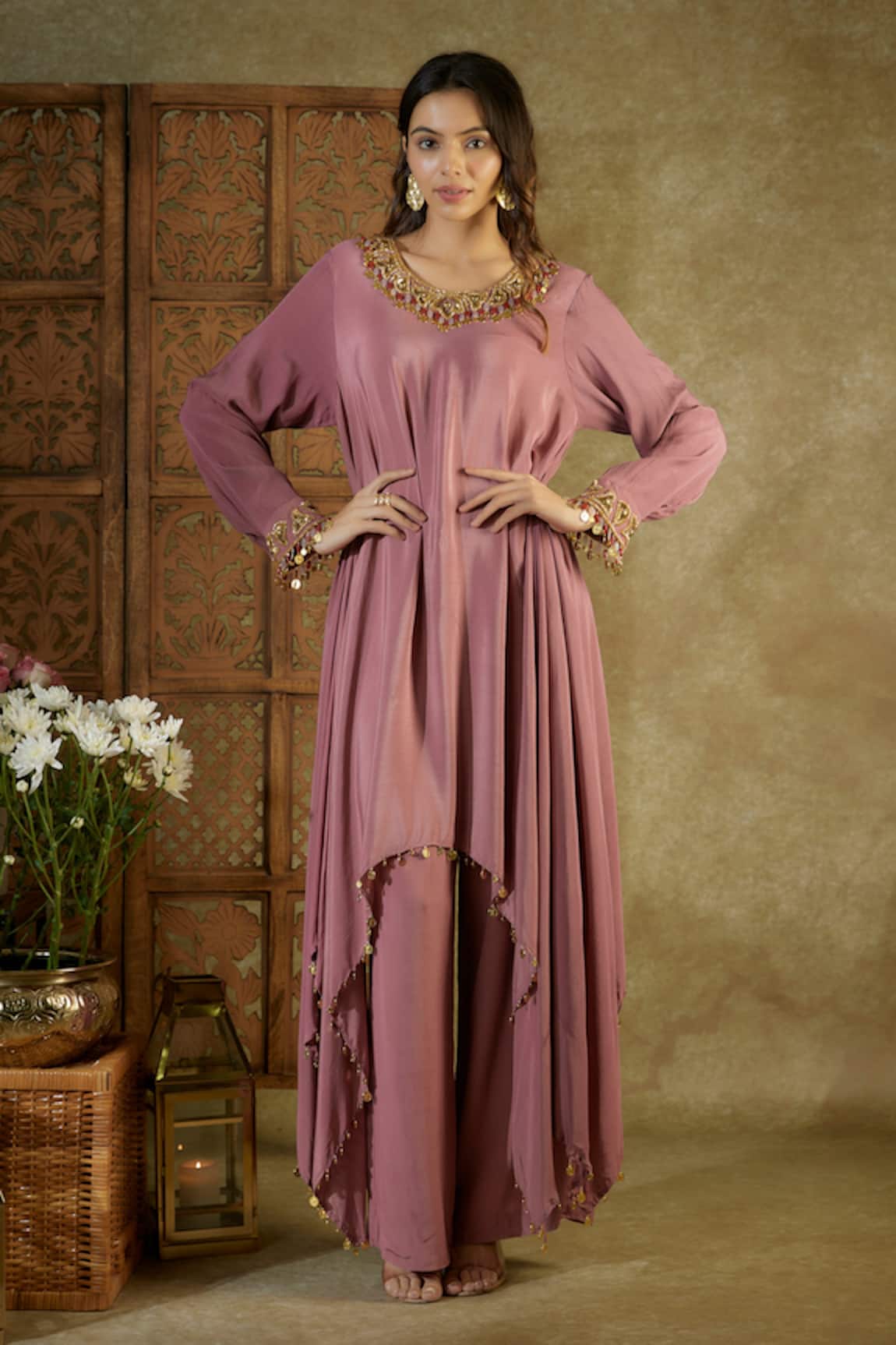 Mehak Murpana Cutdana Embellished Placed Asymmetric Kurta With Pant 