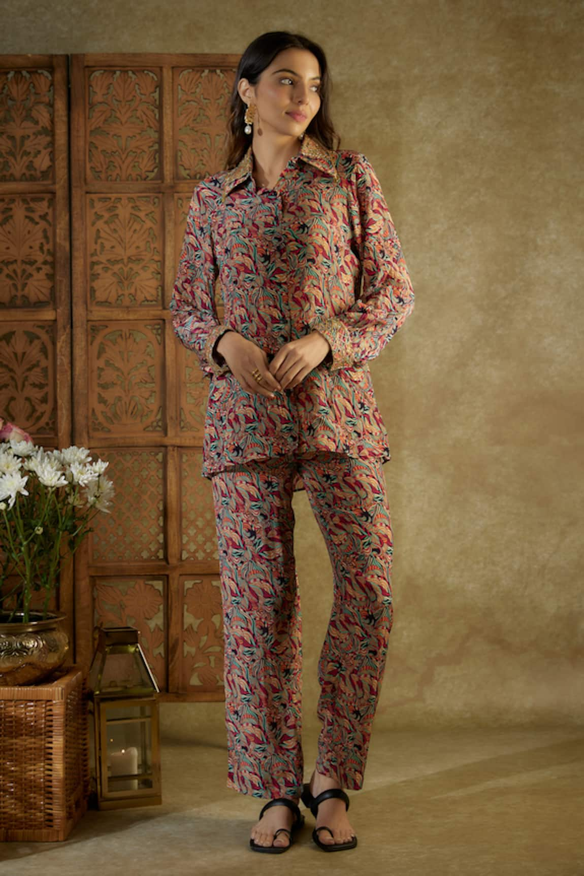 Mehak Murpana Abstract Floral Print Shirt & Straight Pant Set