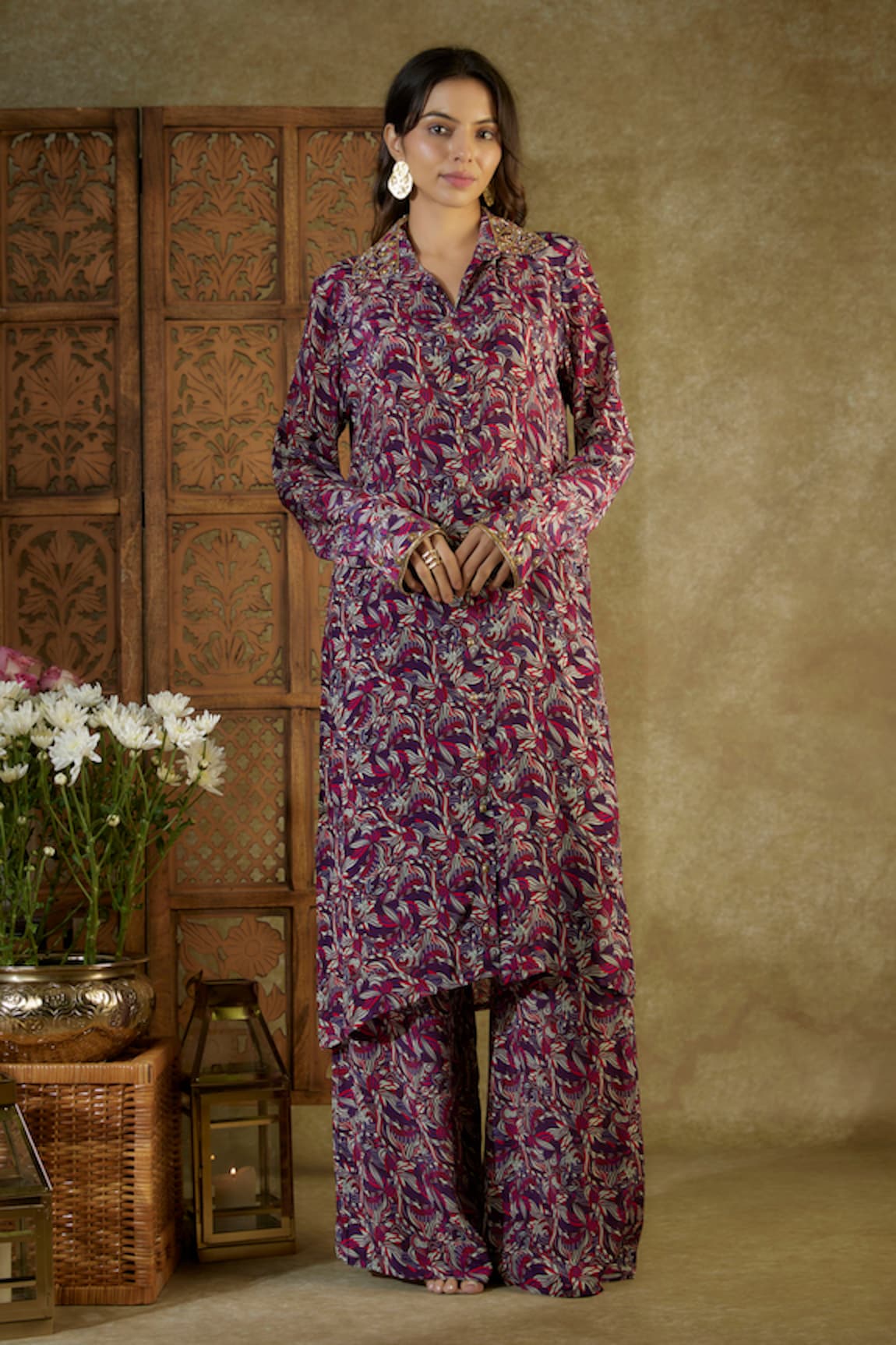 Mehak Murpana Abstract Floral Print Long Shirt & Pant Set