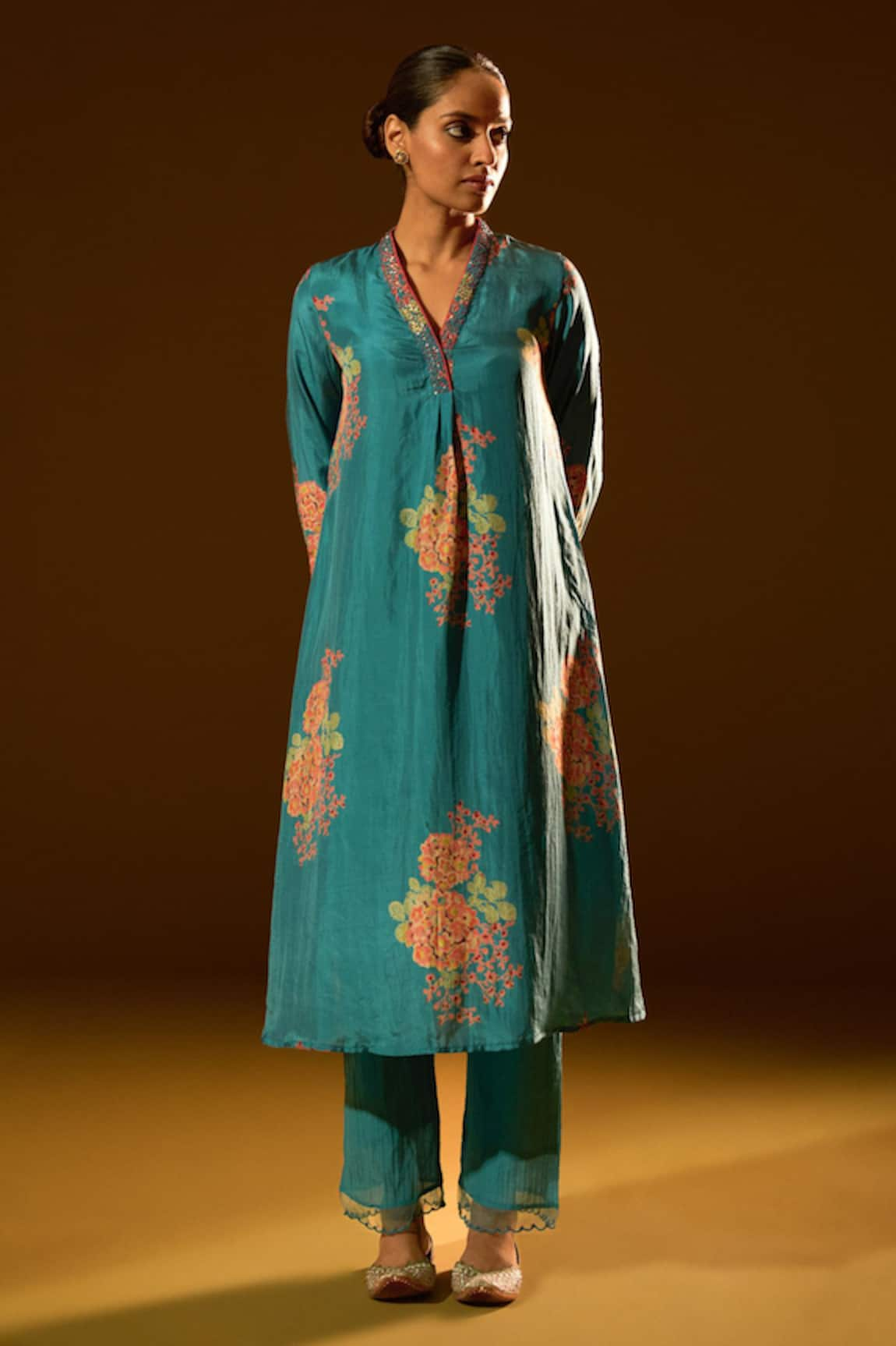 ta’assur Silk Printed Kurta Set