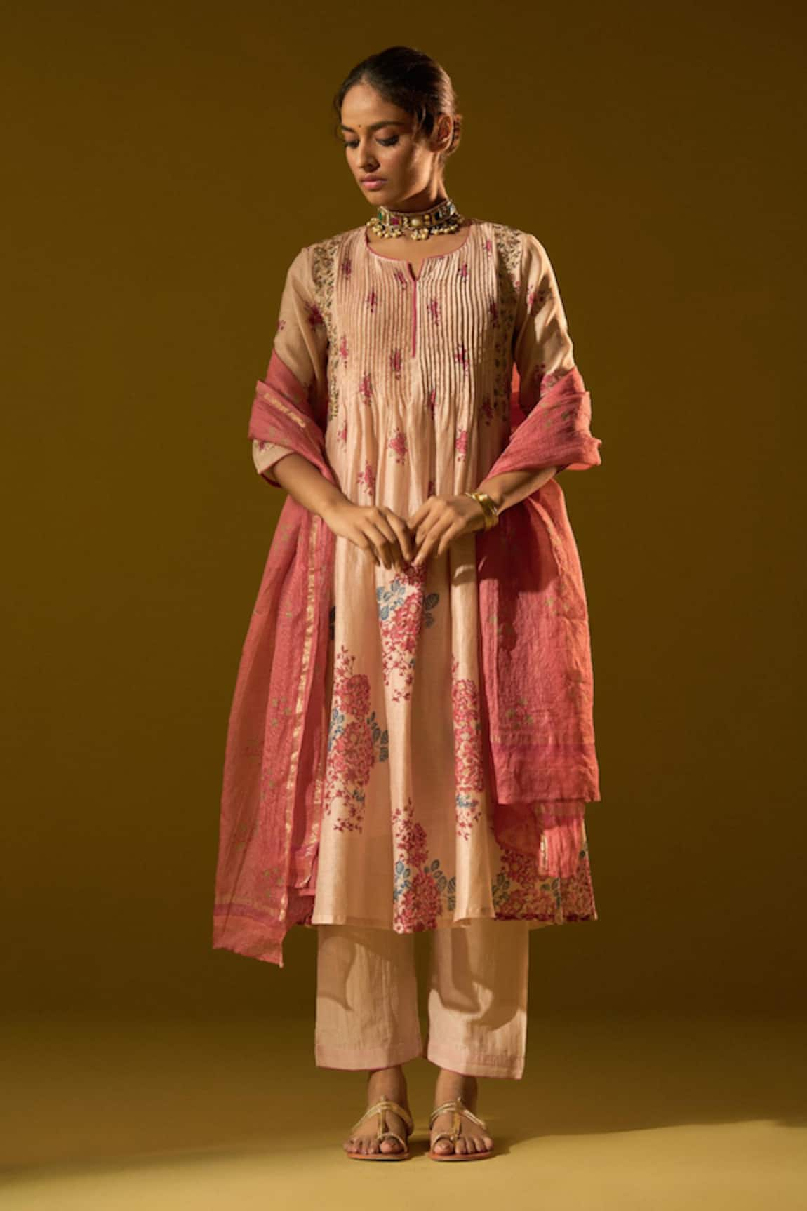 ta’assur Chanderi Silk Printed Kurta Set