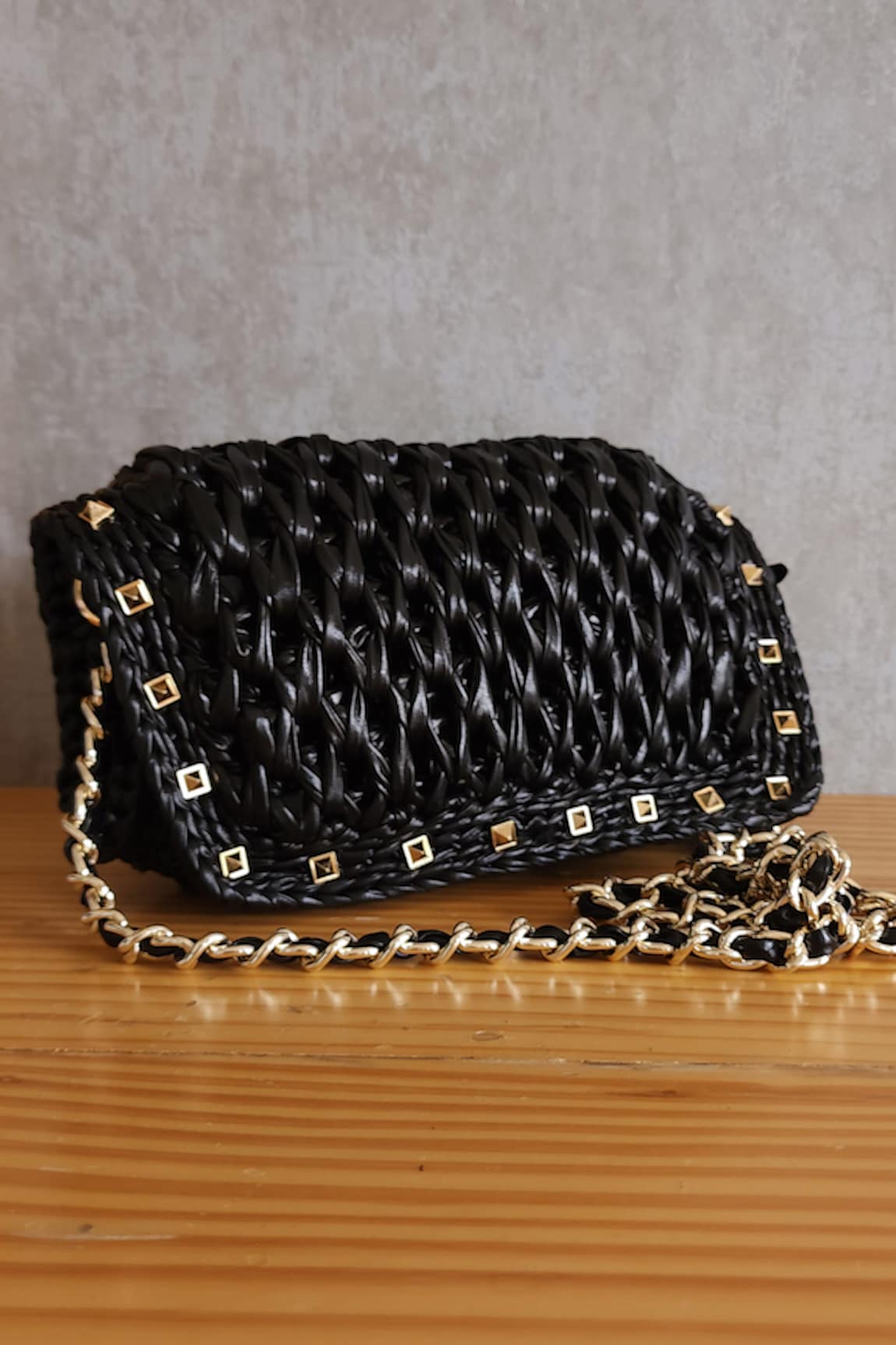 Stushè Telly Stud Embellished Handwoven Bag