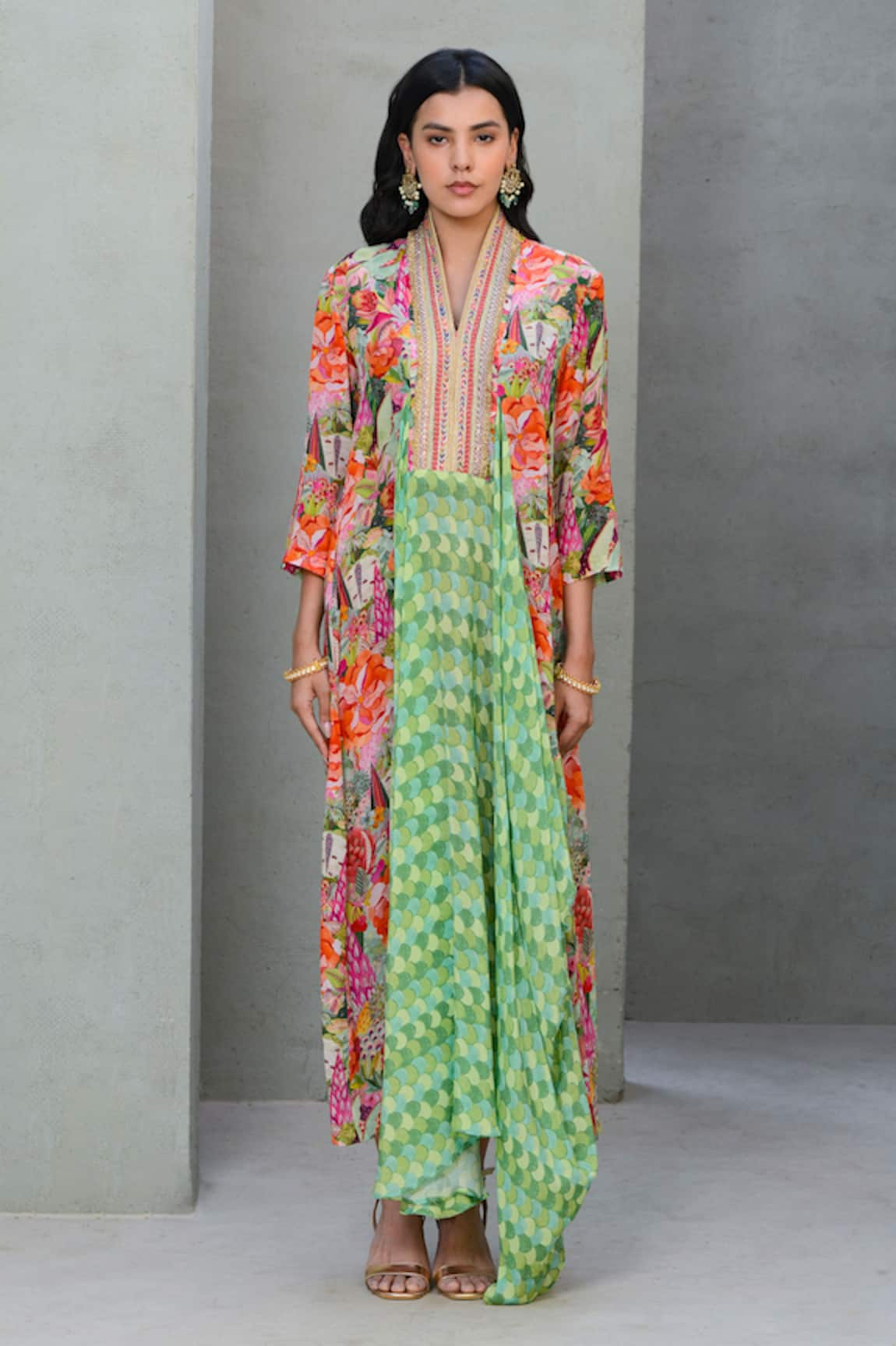 Rishi & Vibhuti Springtime Floral Printed Kaftan