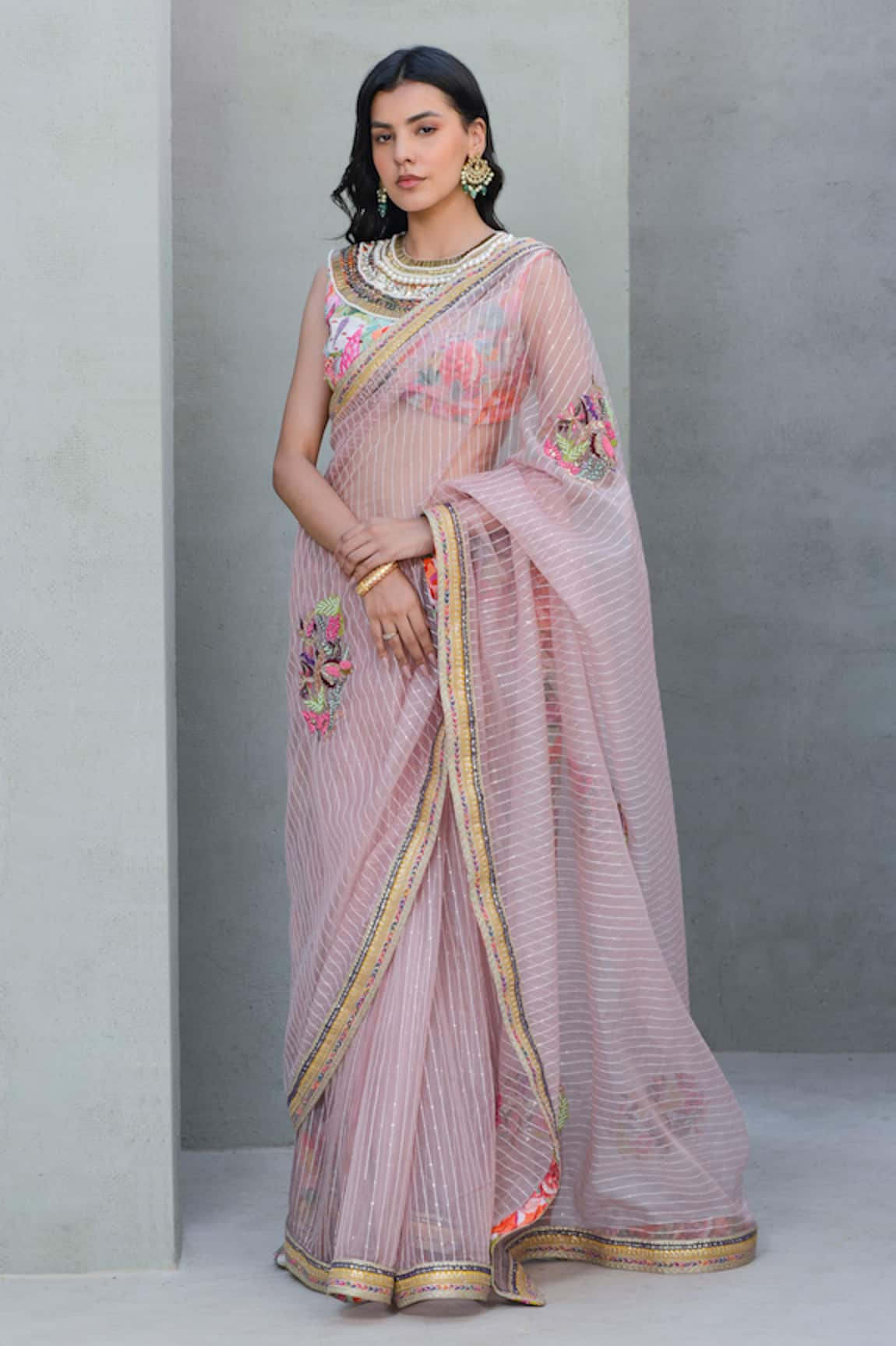 Rishi & Vibhuti Lilly Cutdana Embroidered Saree