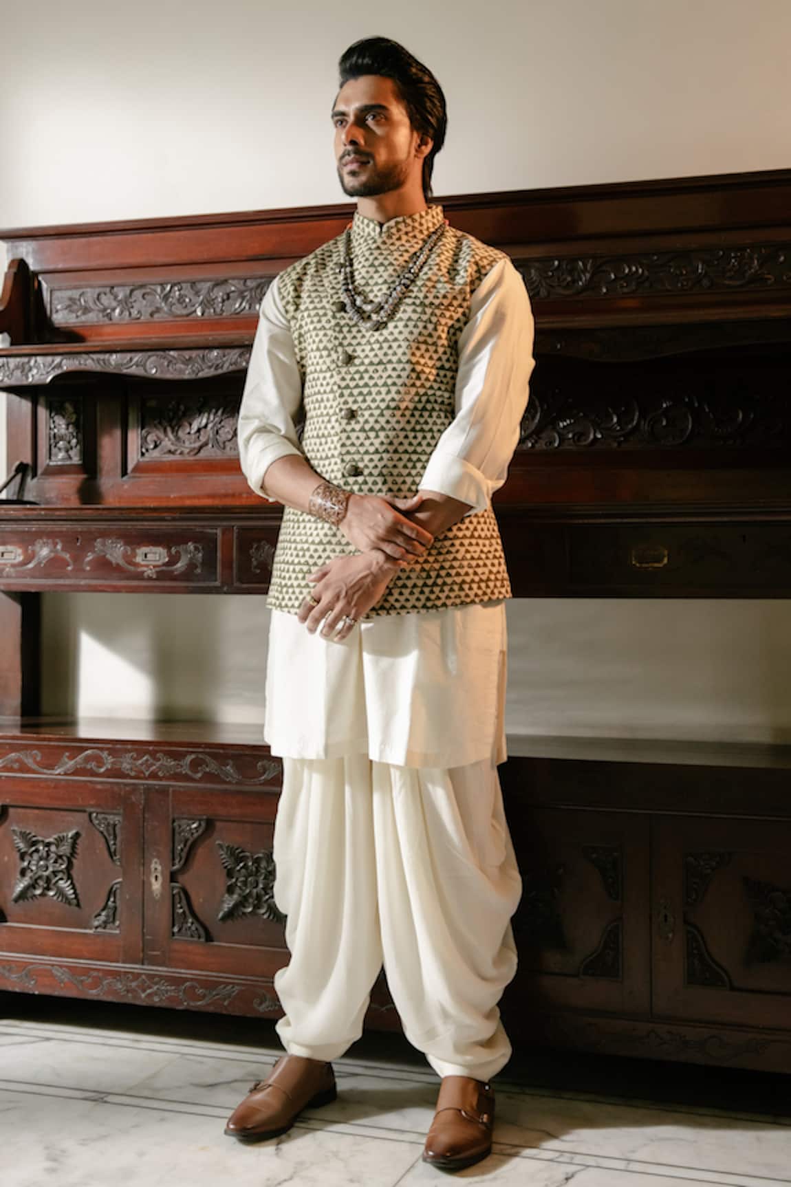Ankita Lath Geometric Print Silk Nehru Jacket & Tunic Set