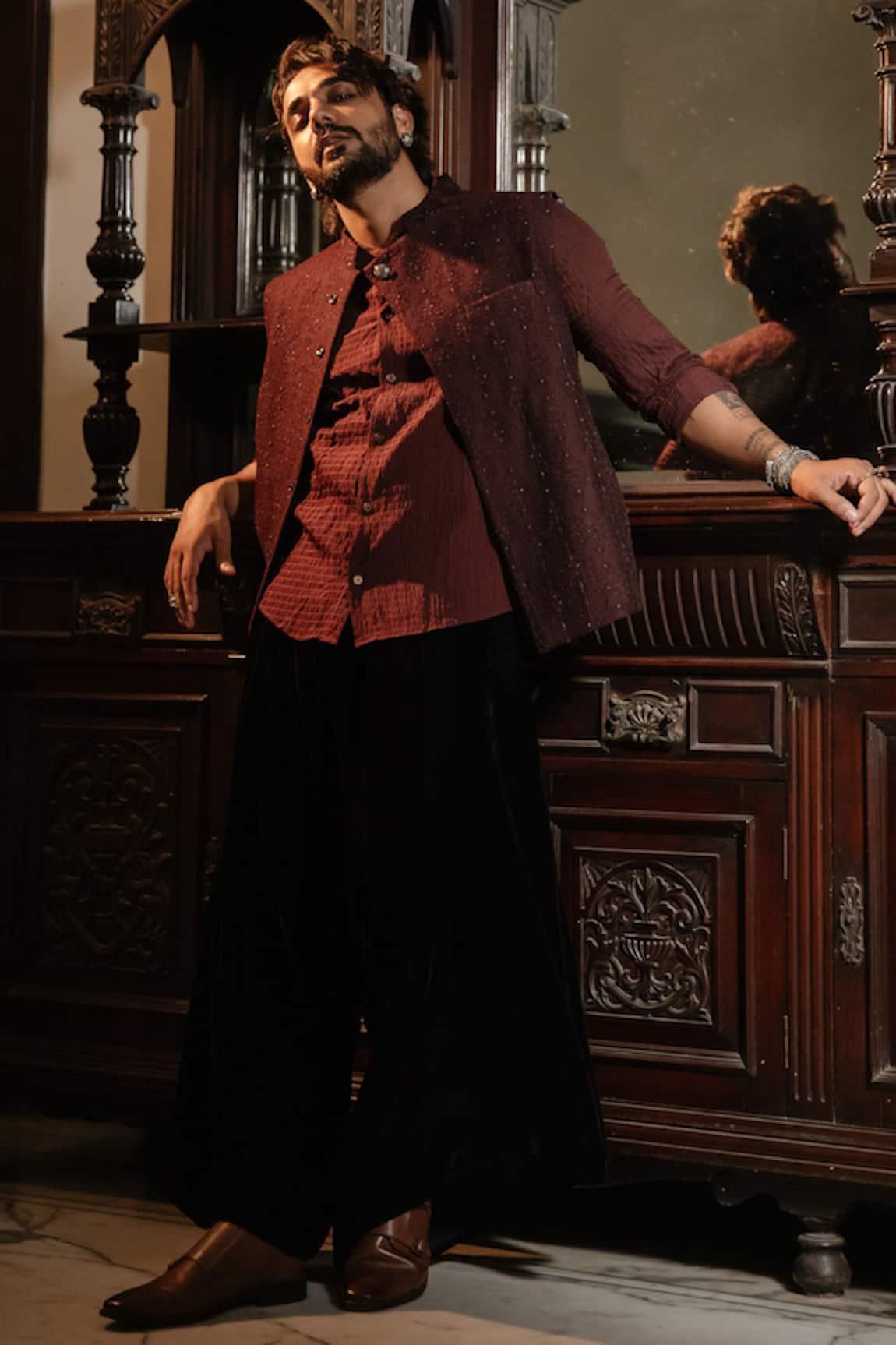 Ankita Lath Hand Embroidered Silk Nehru Jacket & Kurta Set