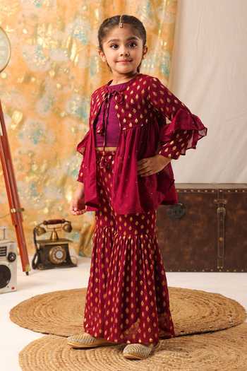 Cute Couture Embroidered Cape Sharara Set 