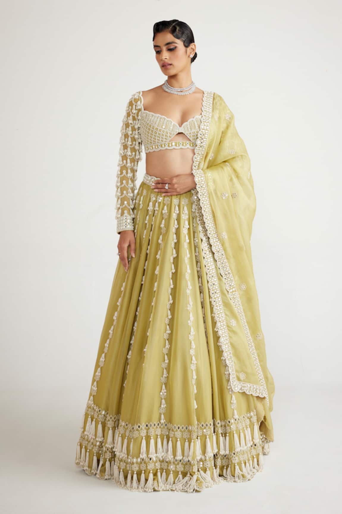 Vvani By Vani Vats Chandelier Pearl Drop Embellished Bridal Lehenga Set