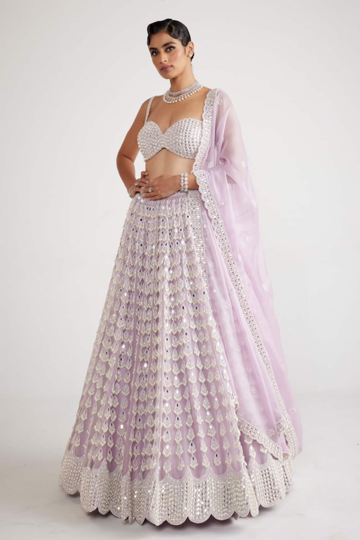 Vvani By Vani Vats Chandelier Pearl Tassel Drop Embellished Bridal Lehenga Set