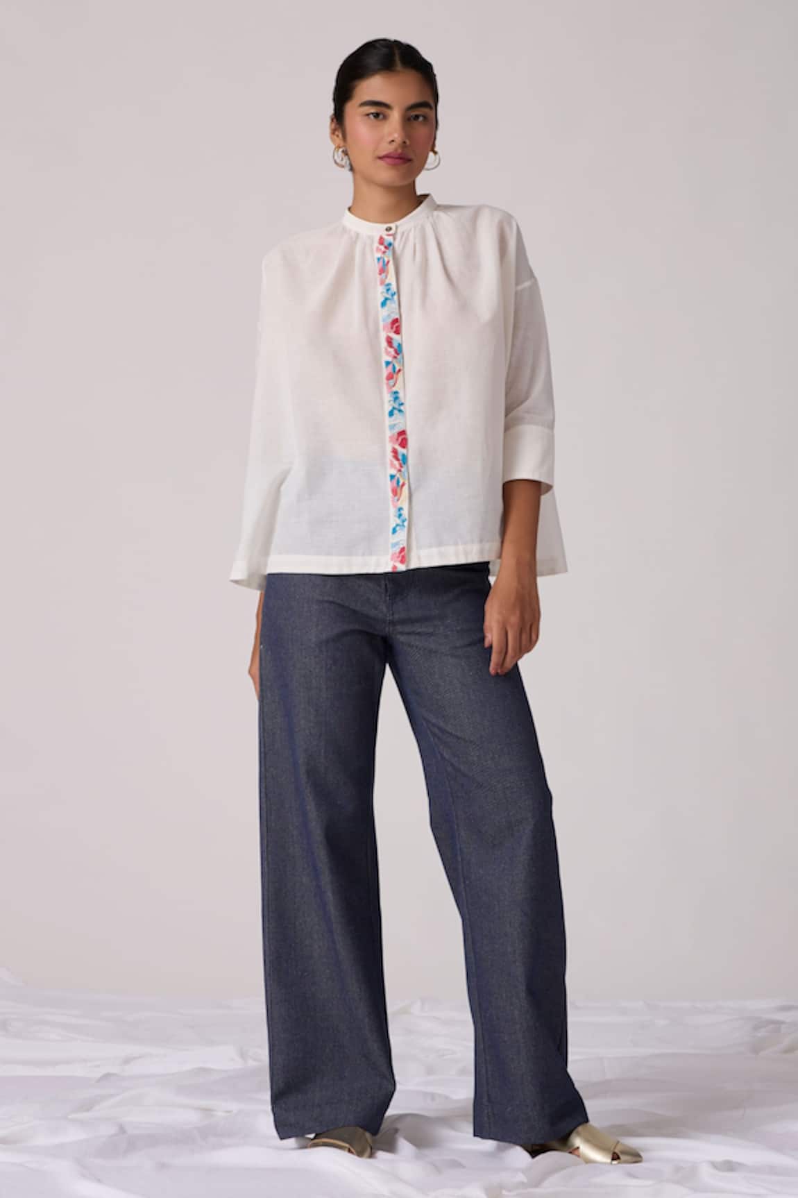 The Summer House Mohar Placket Embroidered Top
