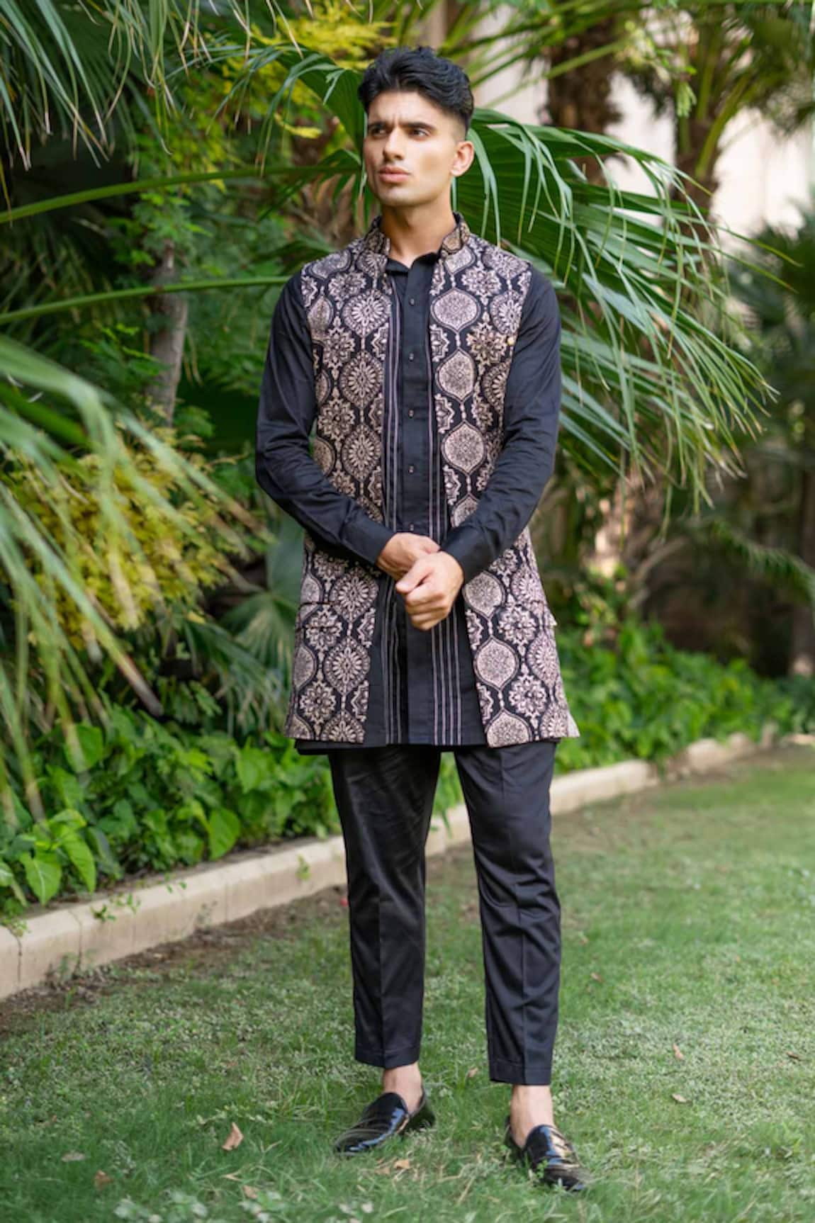 Ekavira Ajrakh Print Black Bundi Kurta Set