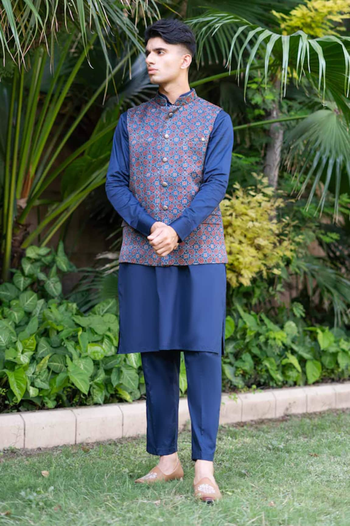 Ekavira Neelam Ajrakh Print Bundi Kurta Set