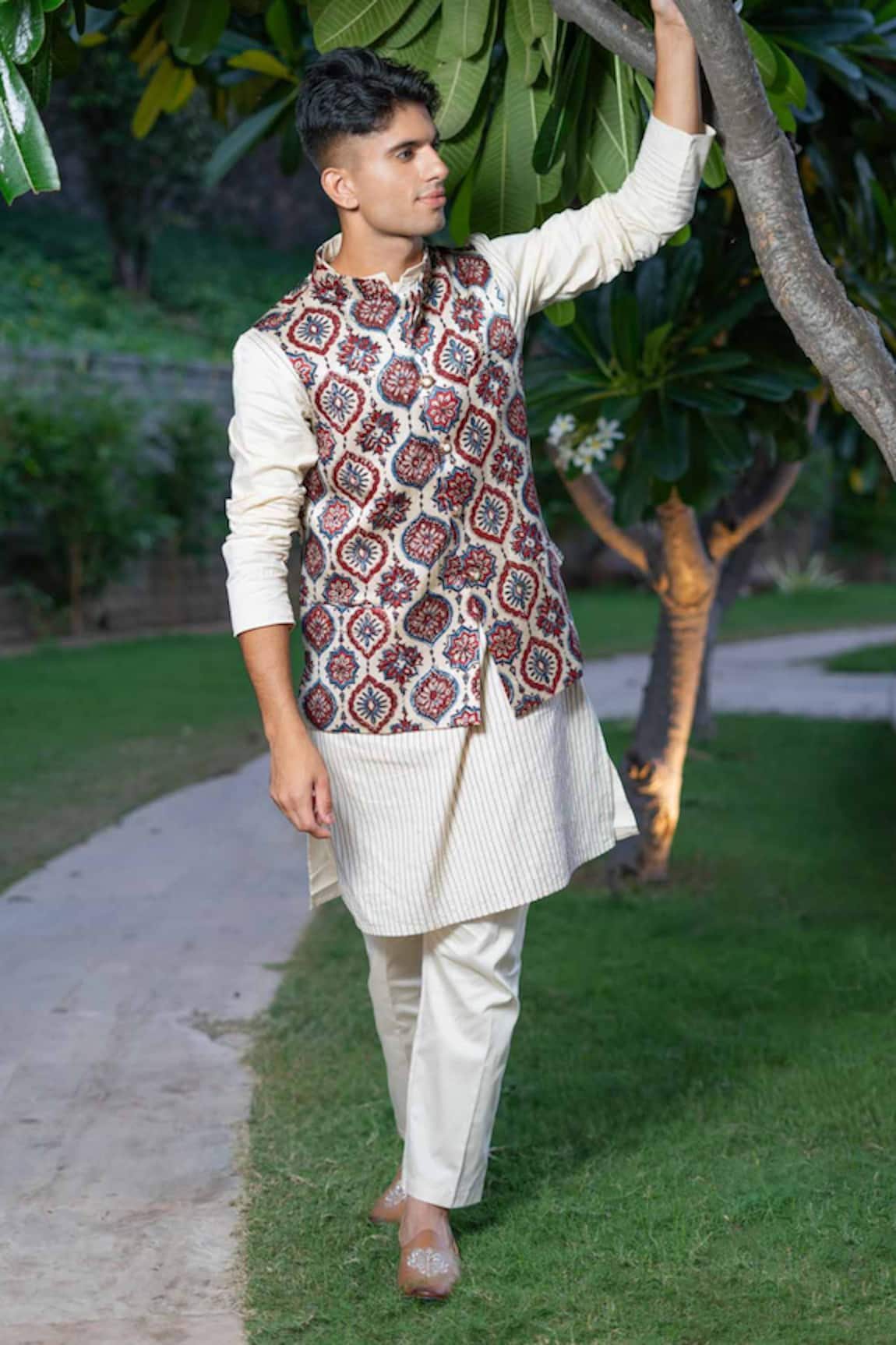 Ekavira Kafoori Ajrakh Print Bundi Kurta Set