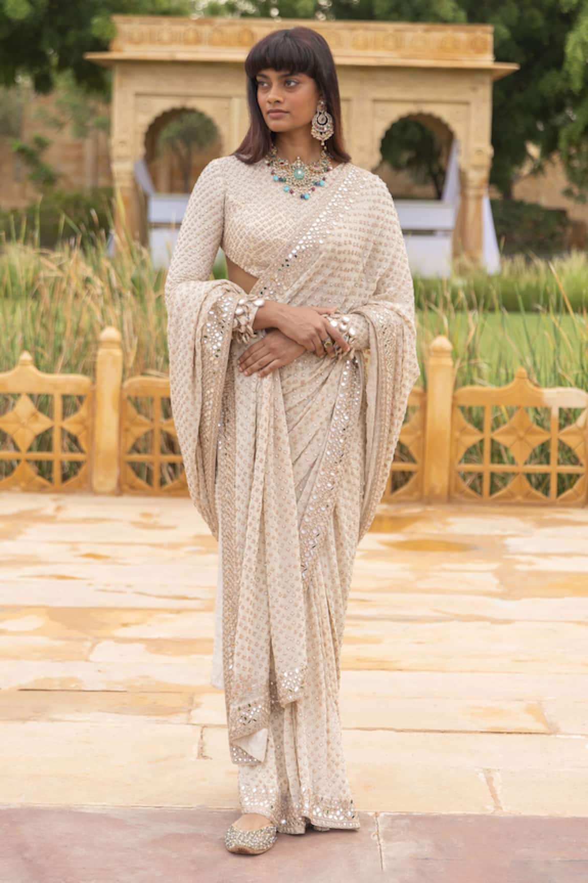 Arpita Mehta Emboidered Pre-Draped Saree & Blouse Set