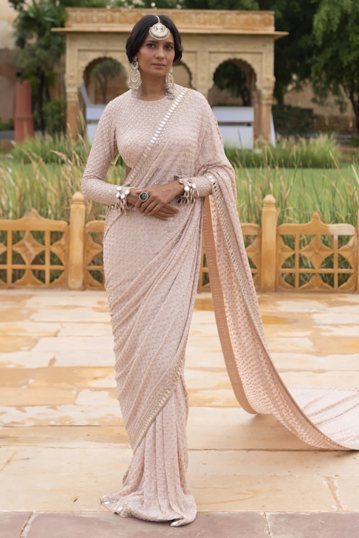 Arpita Mehta Mirror Embroidered Saree With Blouse