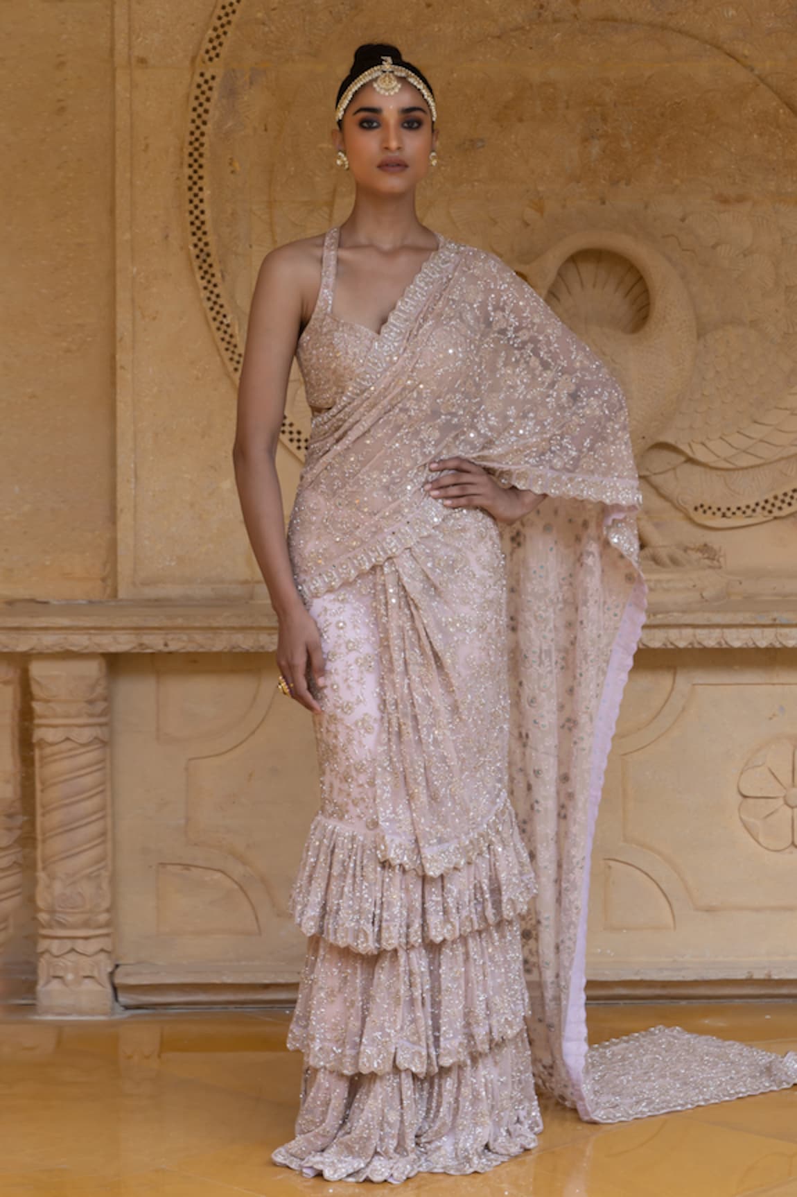 Arpita Mehta Layered Embroidered Pre-Draped Saree With Blouse