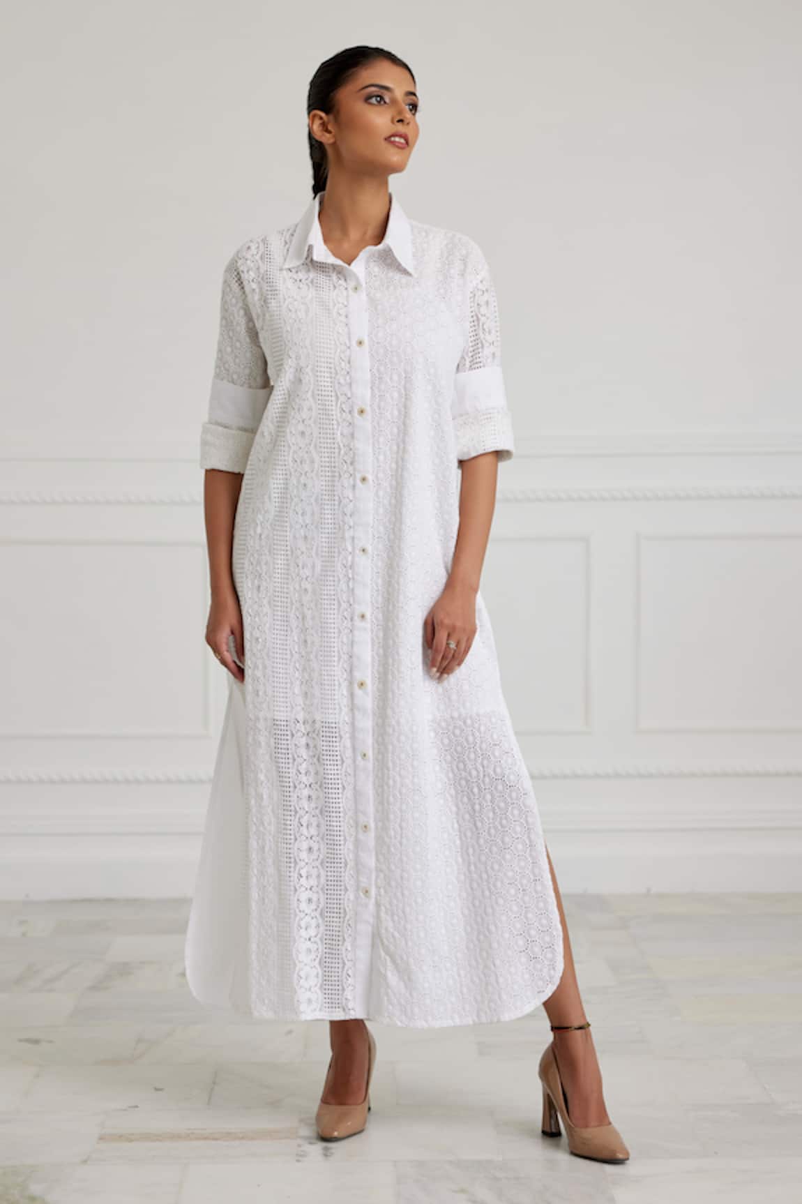 Pallavi Kandoi Schiffli Pattern Midi Dress