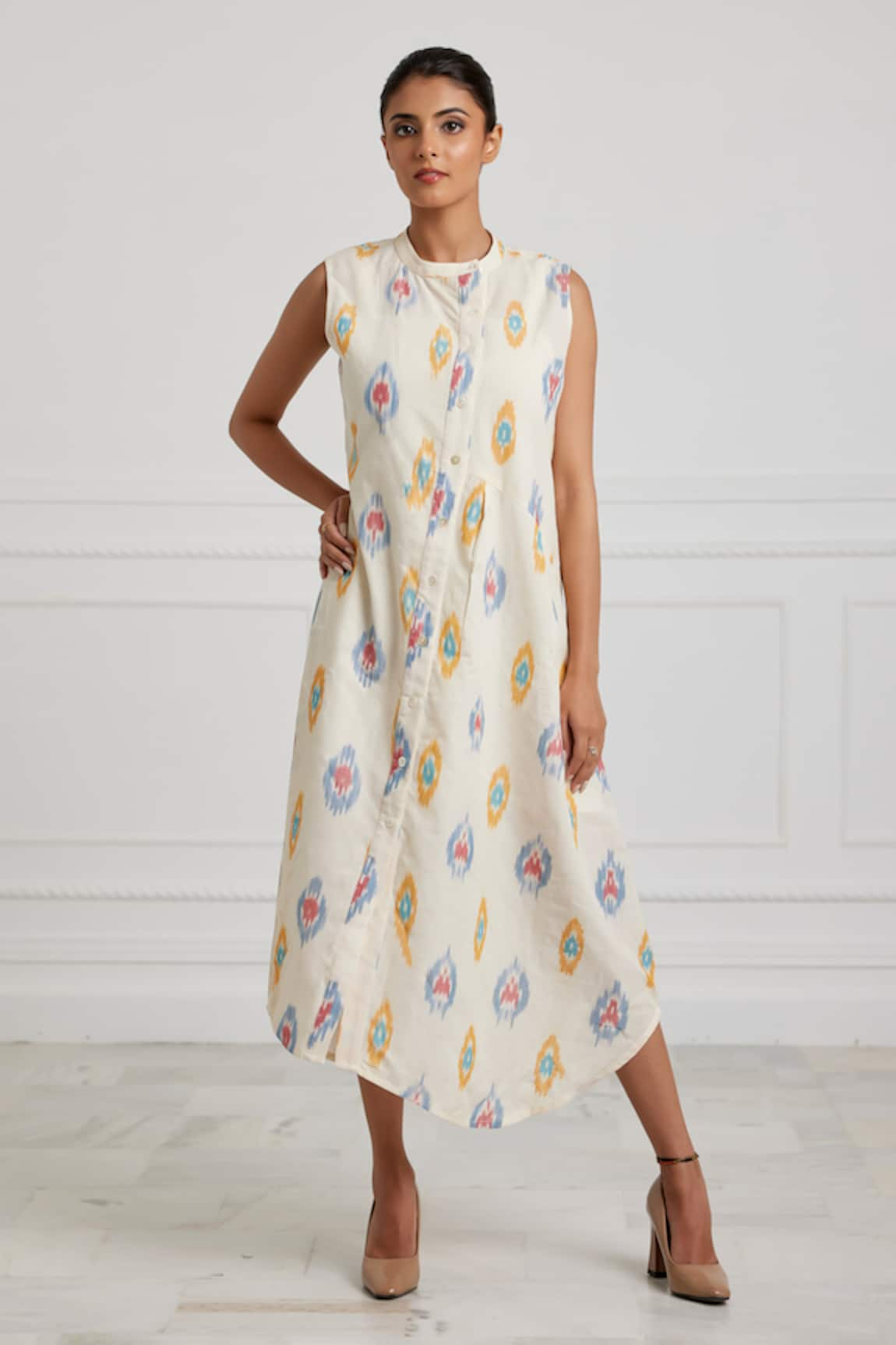 Pallavi Kandoi Asymmetric Ikat Midi Dress