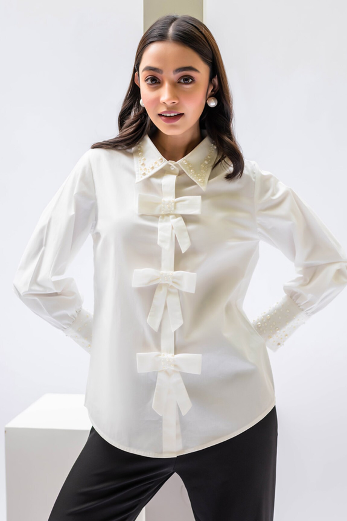 House of Dreams Pearl Bow Embellished Shirt