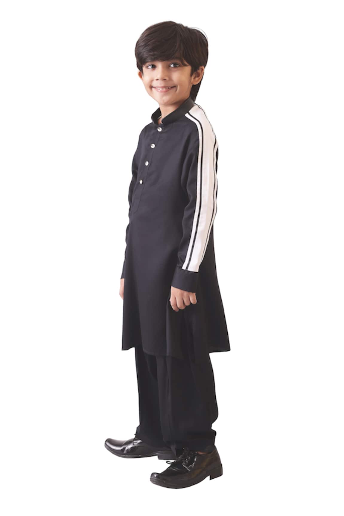 Partykles Black Striped Cotton Silk Kurta Set 