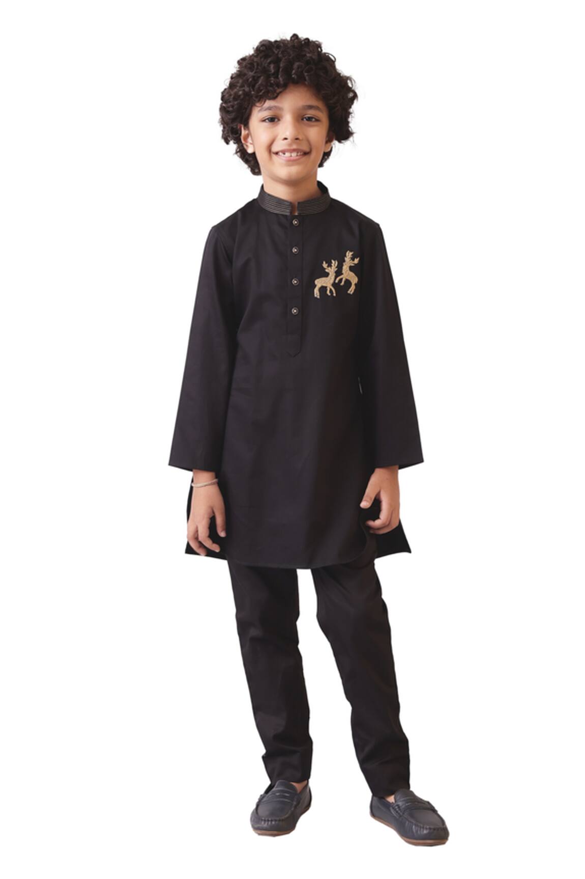 Partykles Black Thread Embroidered Kurta Set 
