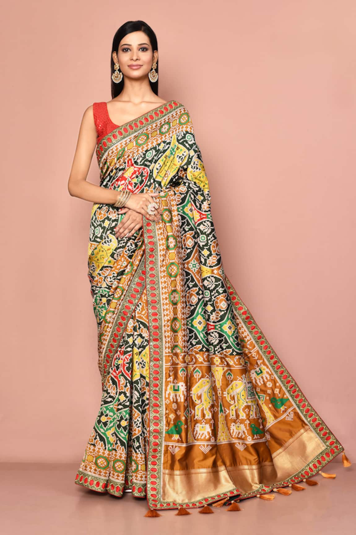 Buy Green Saree Silk Organza Printed Floral Gota Work With Blouse For Women  by Ruhr India Online at Aza Fashions.