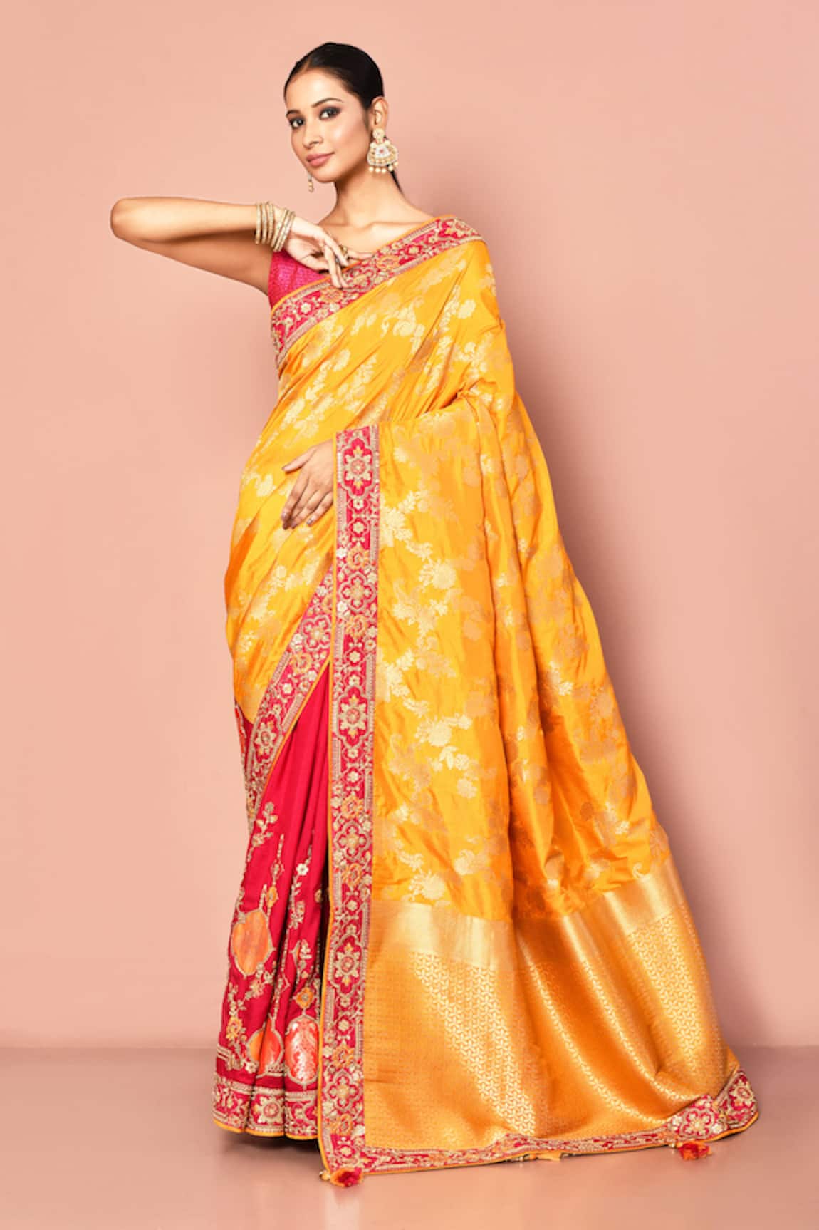 Nazaakat by Samara Singh Paisley Woven Saree With Contrast Unstitched Blouse Piece