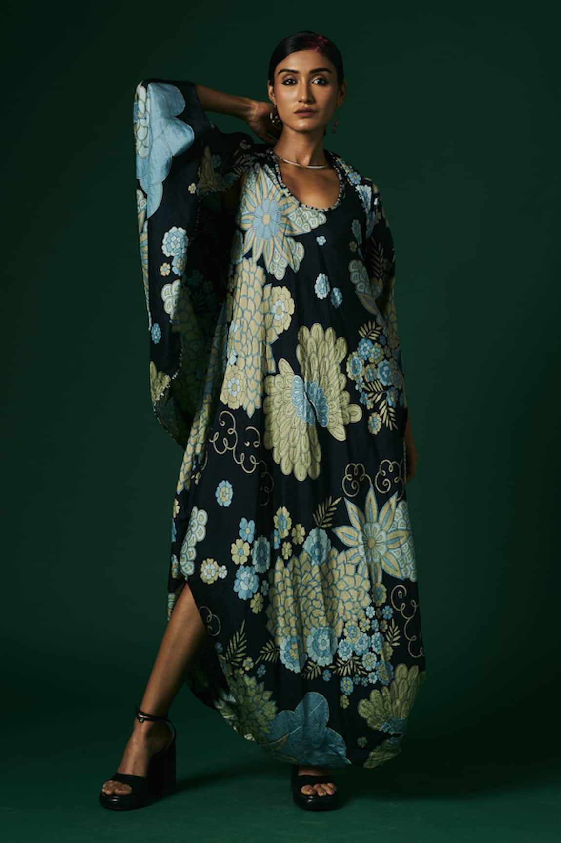 Arte-Alter Aconite Hand Printed Draped Dress With Cape