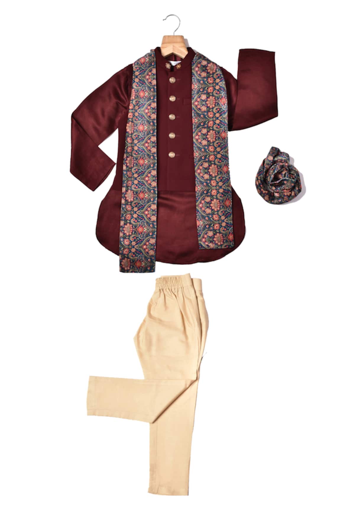 Partykles Maroon Thread Work Bundi Kurta Set