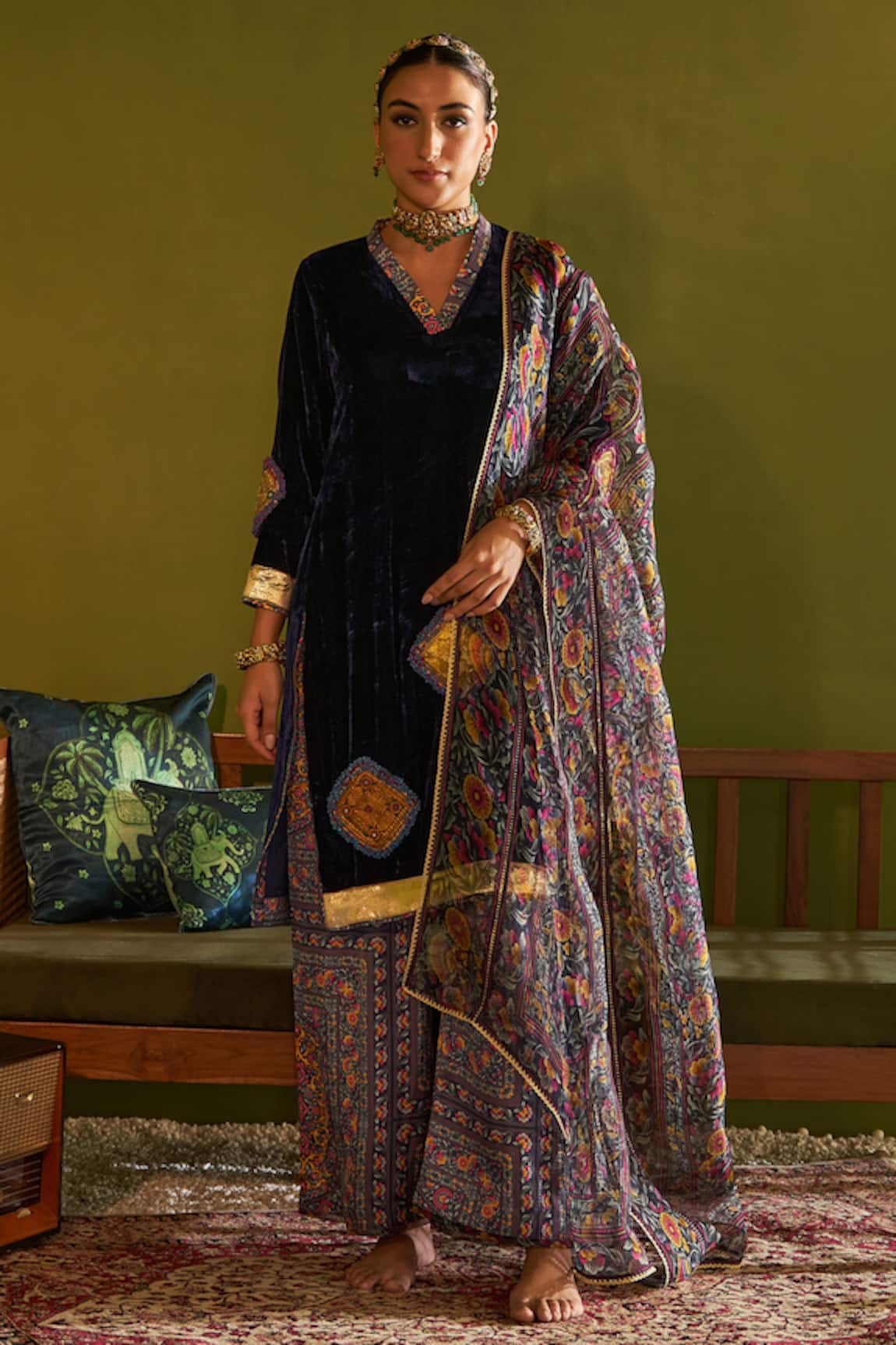 Sage Saga Saru Neel Floral Print Kurta Set With Dupatta