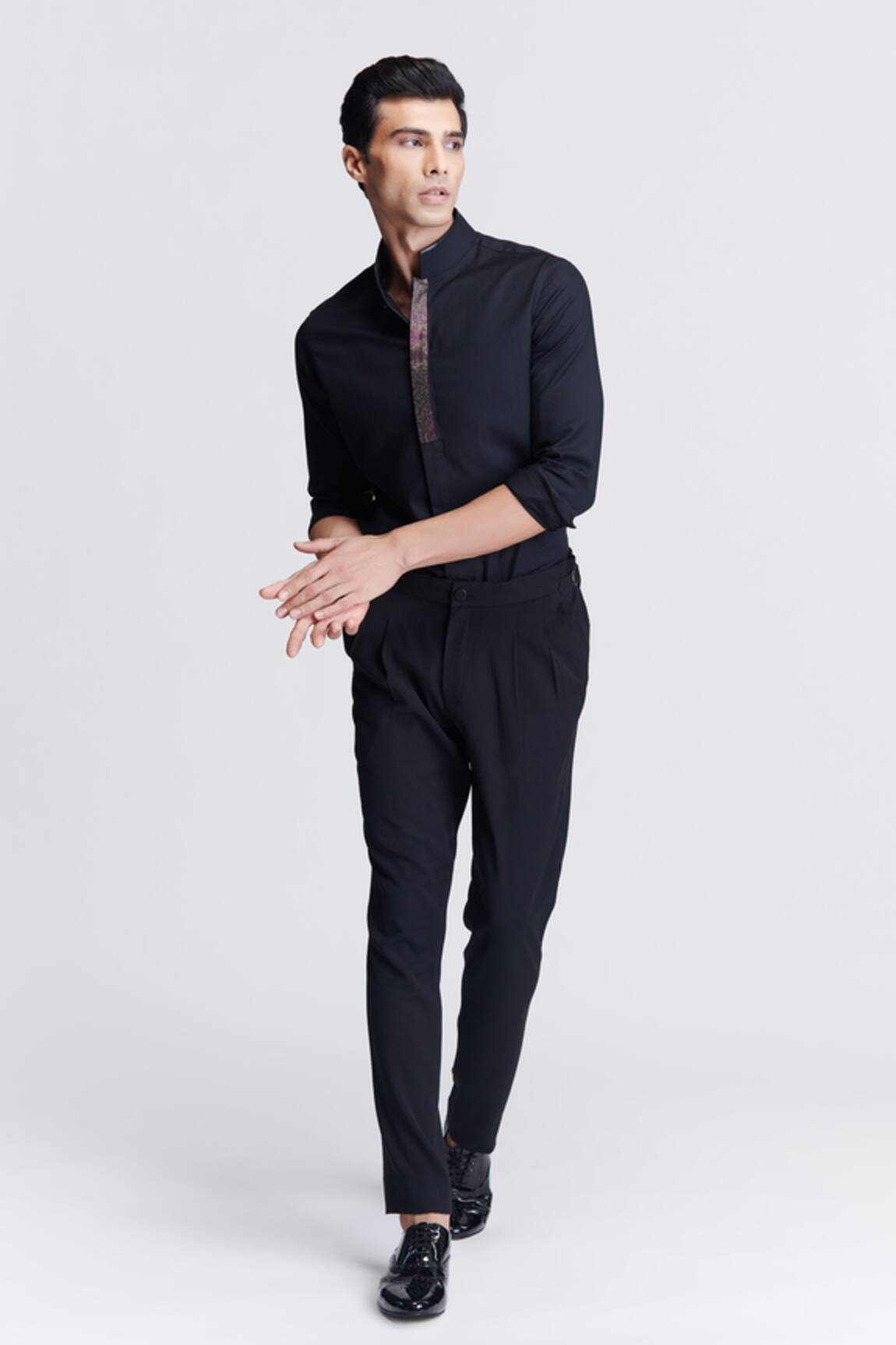 S&N by Shantnu Nikhil Crystal Embroidered Placket Shirt