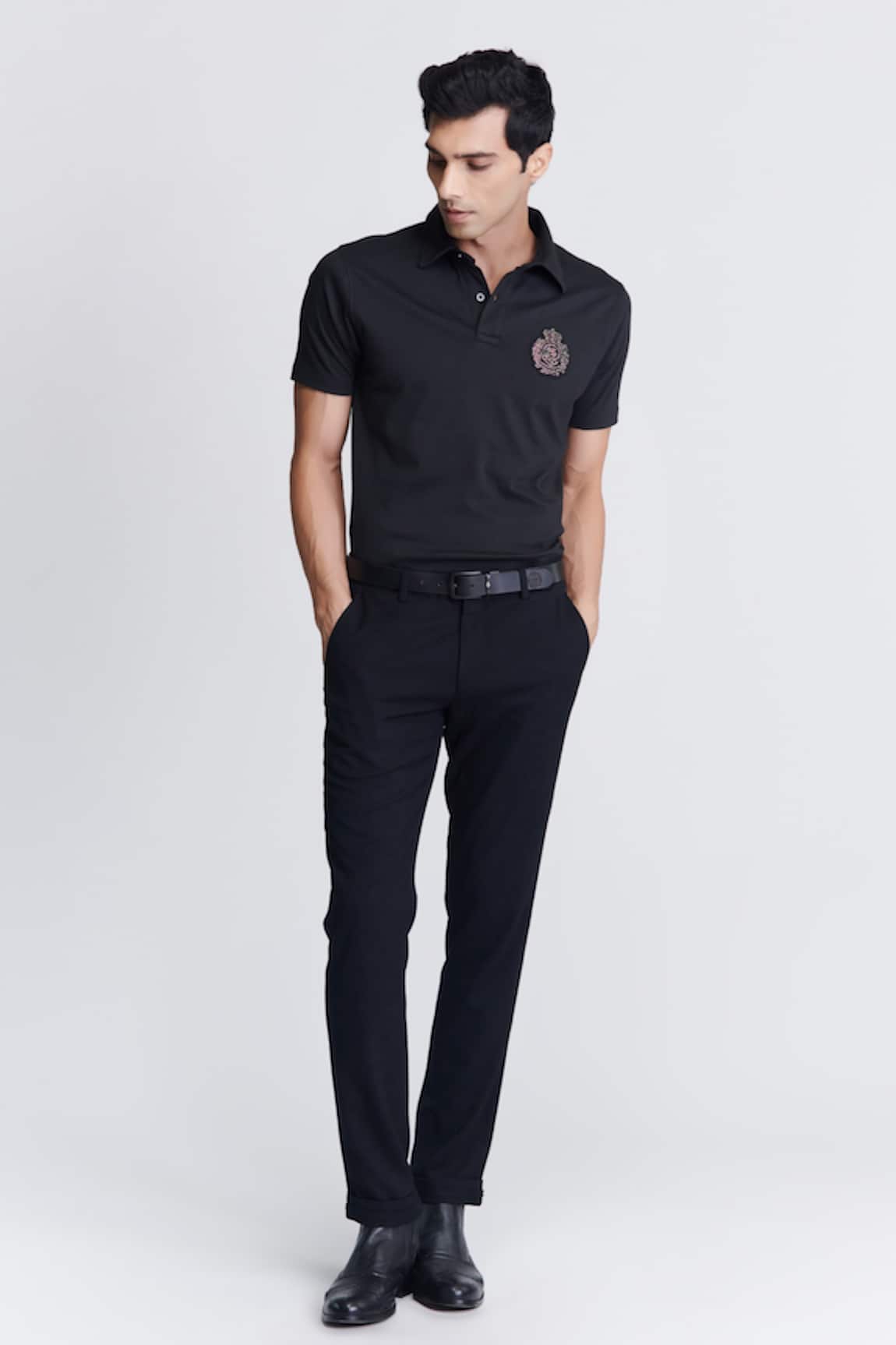 S&N by Shantnu Nikhil Crest Embroidered Polo Tee